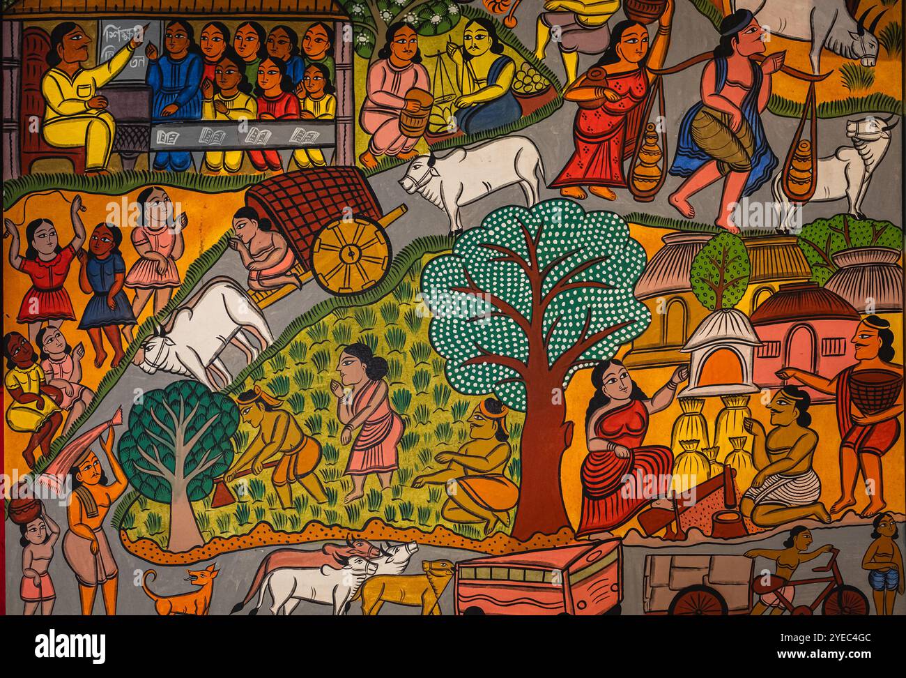 Opere d'arte realizzate dal pittore fumettista Mario Miranda. Colorato dipinto murale indiano nell'aeroporto di Mopa, aeroporto internazionale di Manohar Goa-25 marzo 2024- Foto Stock