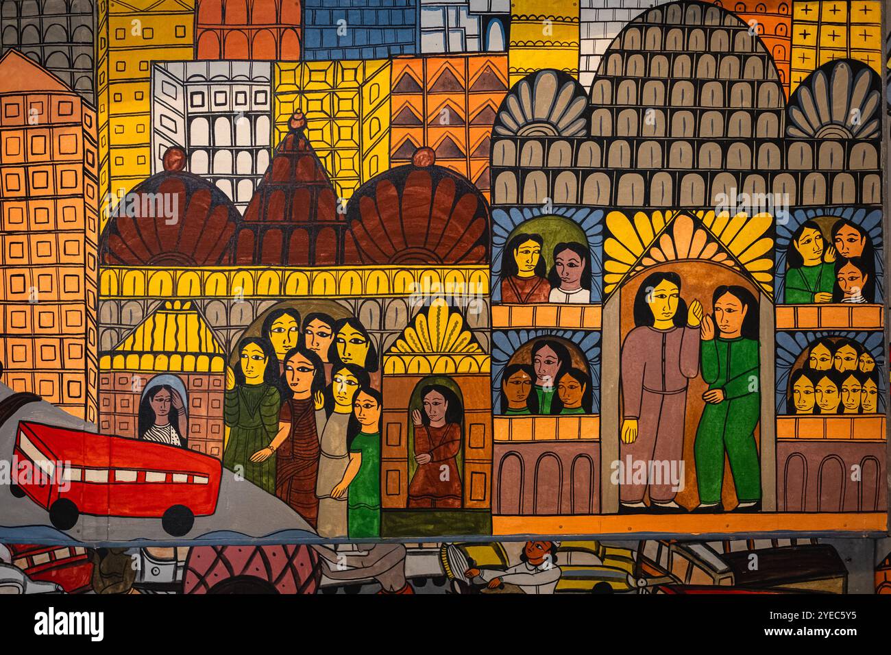 Opere d'arte realizzate dal pittore fumettista Mario Miranda. Colorato dipinto murale indiano nell'aeroporto di Mopa, aeroporto internazionale di Manohar Goa-25 marzo 2024- Foto Stock