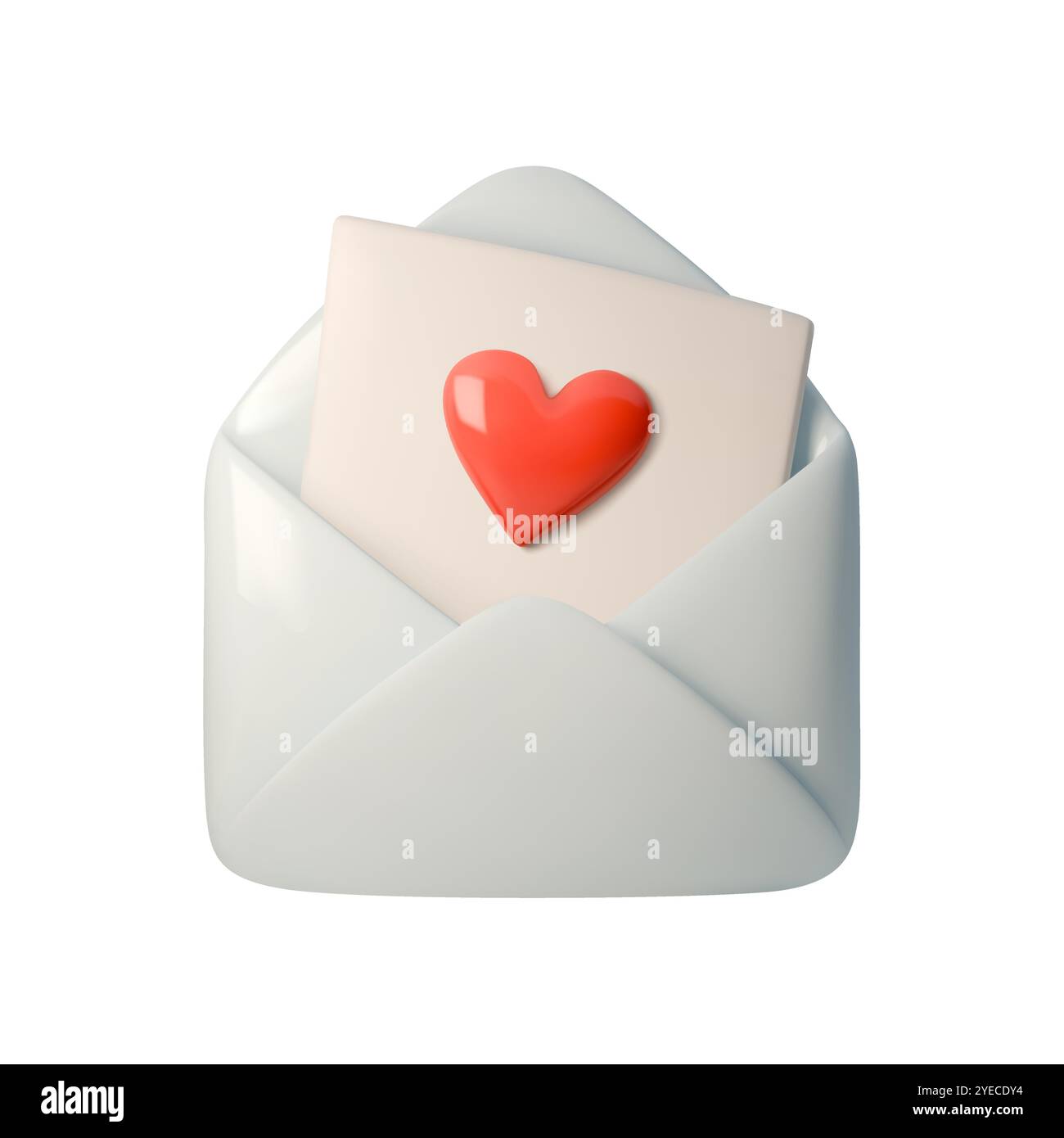 Illustrazione vettoriale 3D di una busta aperta con scheda con cuore rosso. Simbolo semplice e romantico perfetto per l'amore, San Valentino, messaggi, o. Illustrazione Vettoriale