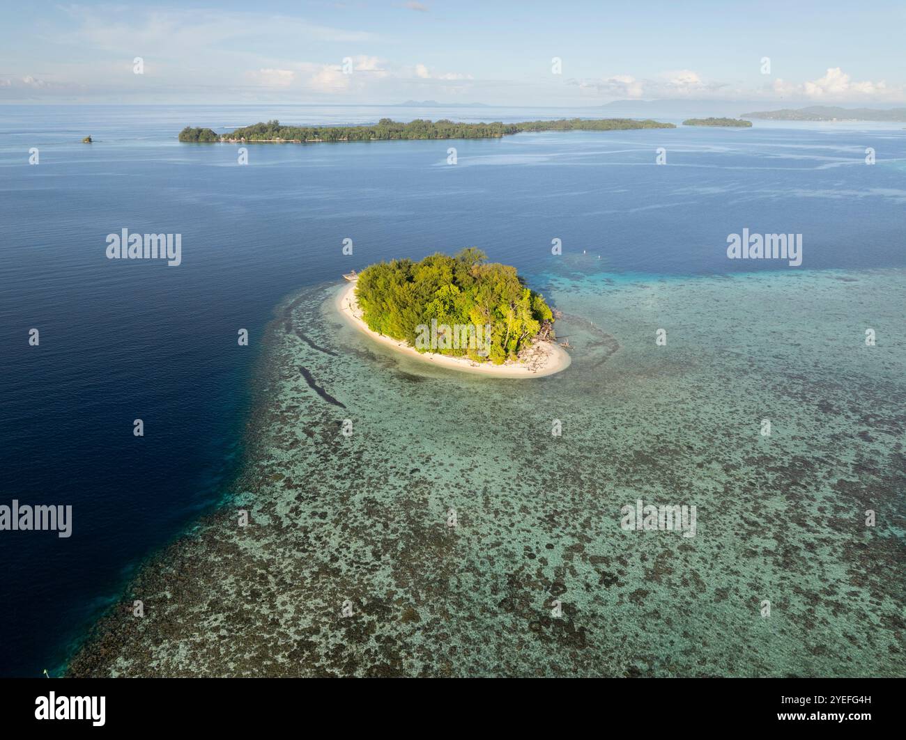 Veduta aerea dell'Isola Kennedy, delle Isole Salomone (note anche come Isola Kasolo e Isola Plum Pudding). JFK ha nuotato su quest'isola nell'agosto 1943. Foto Stock
