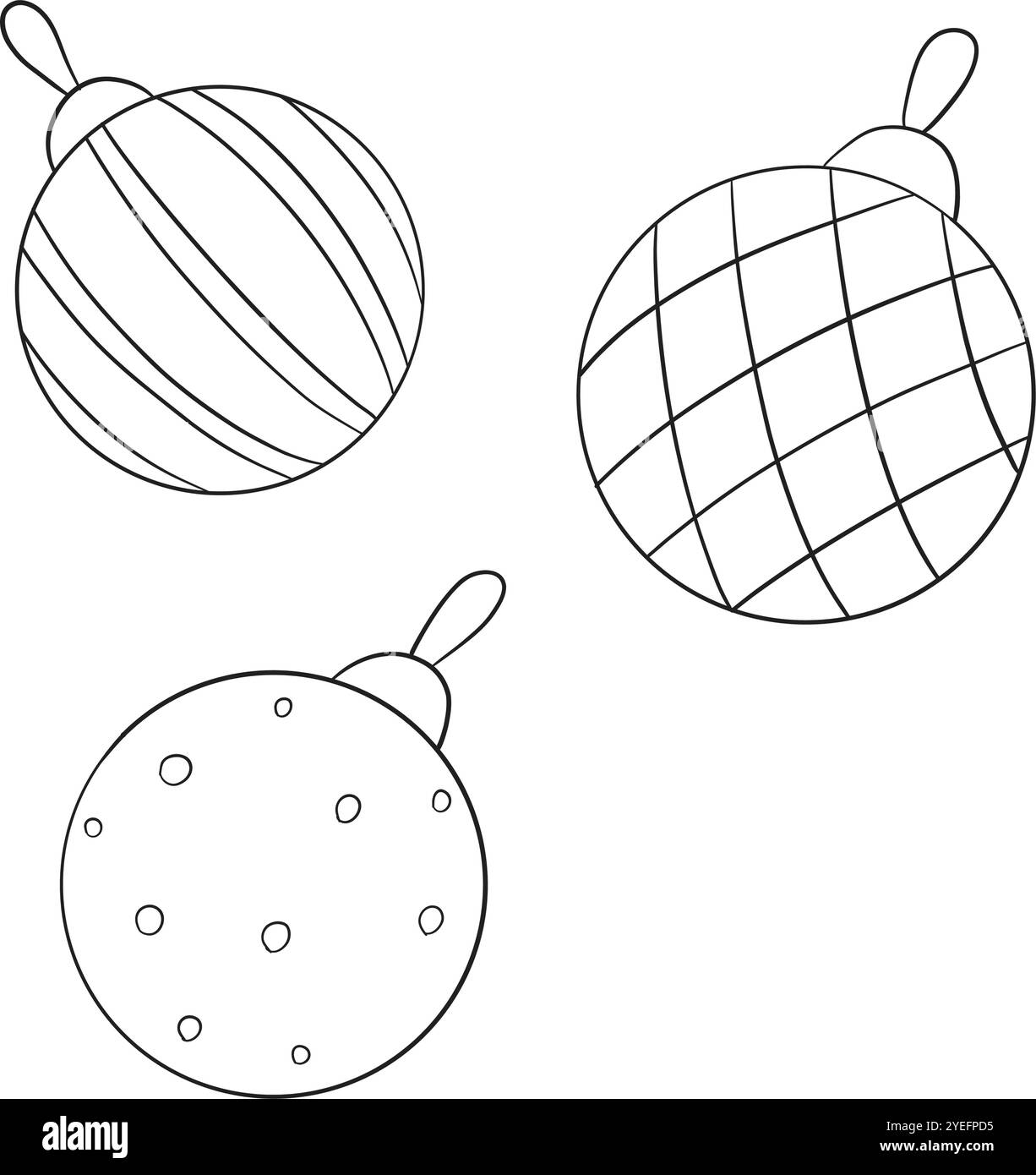 Set di palline di Natale in stile vintage. Illustrazione del contorno disegnata a mano, isolata in bianco e nero. Vettore. Per le carte, progettare. striscioni, inviti Illustrazione Vettoriale