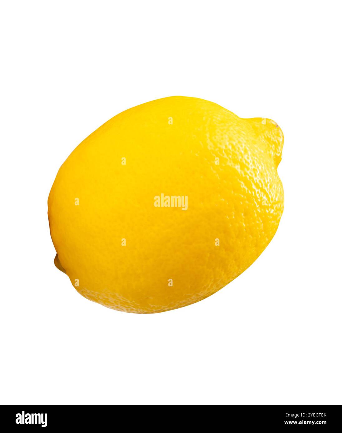La vista dall'alto del singolo frutto di limone giallo maturo è isolata su sfondo bianco con percorso di ritaglio. Foto Stock