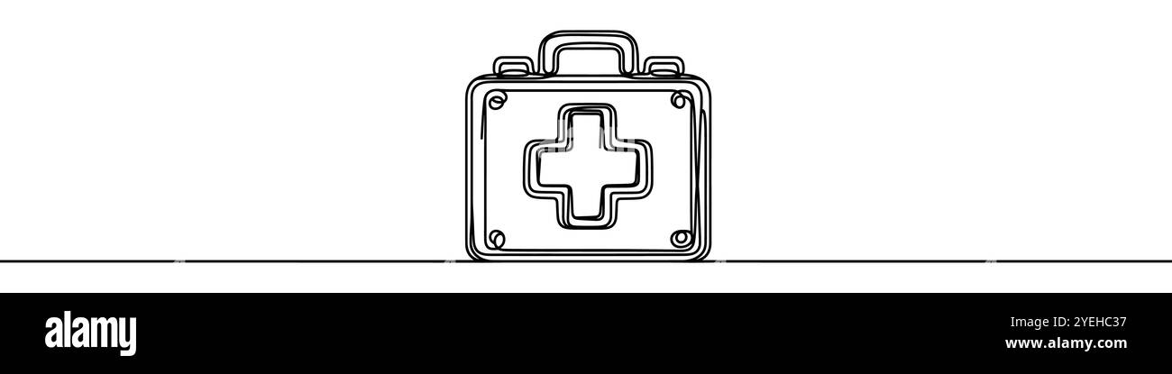 Semplice illustrazione line art del kit medico che simboleggia la preparazione alle emergenze e i servizi sanitari Illustrazione Vettoriale