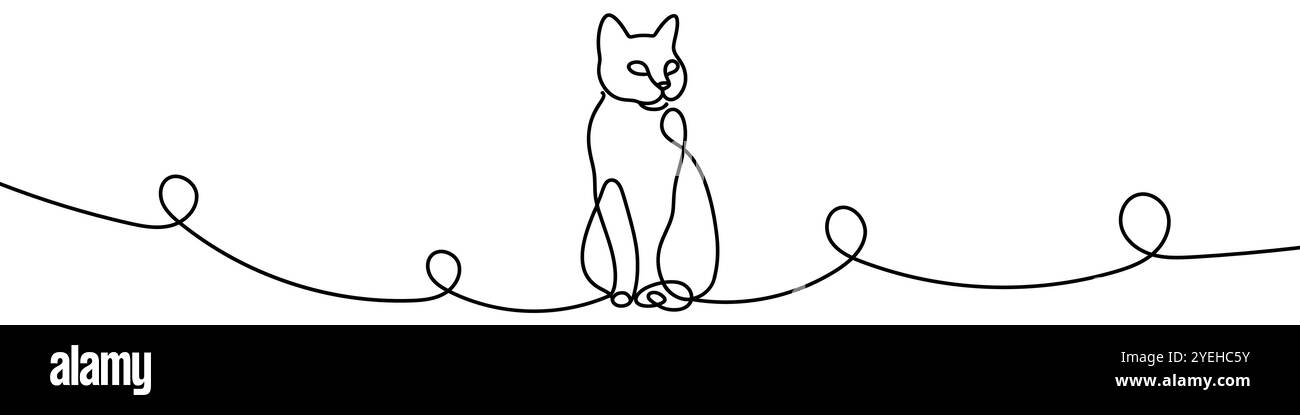 Una linea continua raffigurante un gatto isolato su sfondo bianco. Line art di un gatto Illustrazione Vettoriale