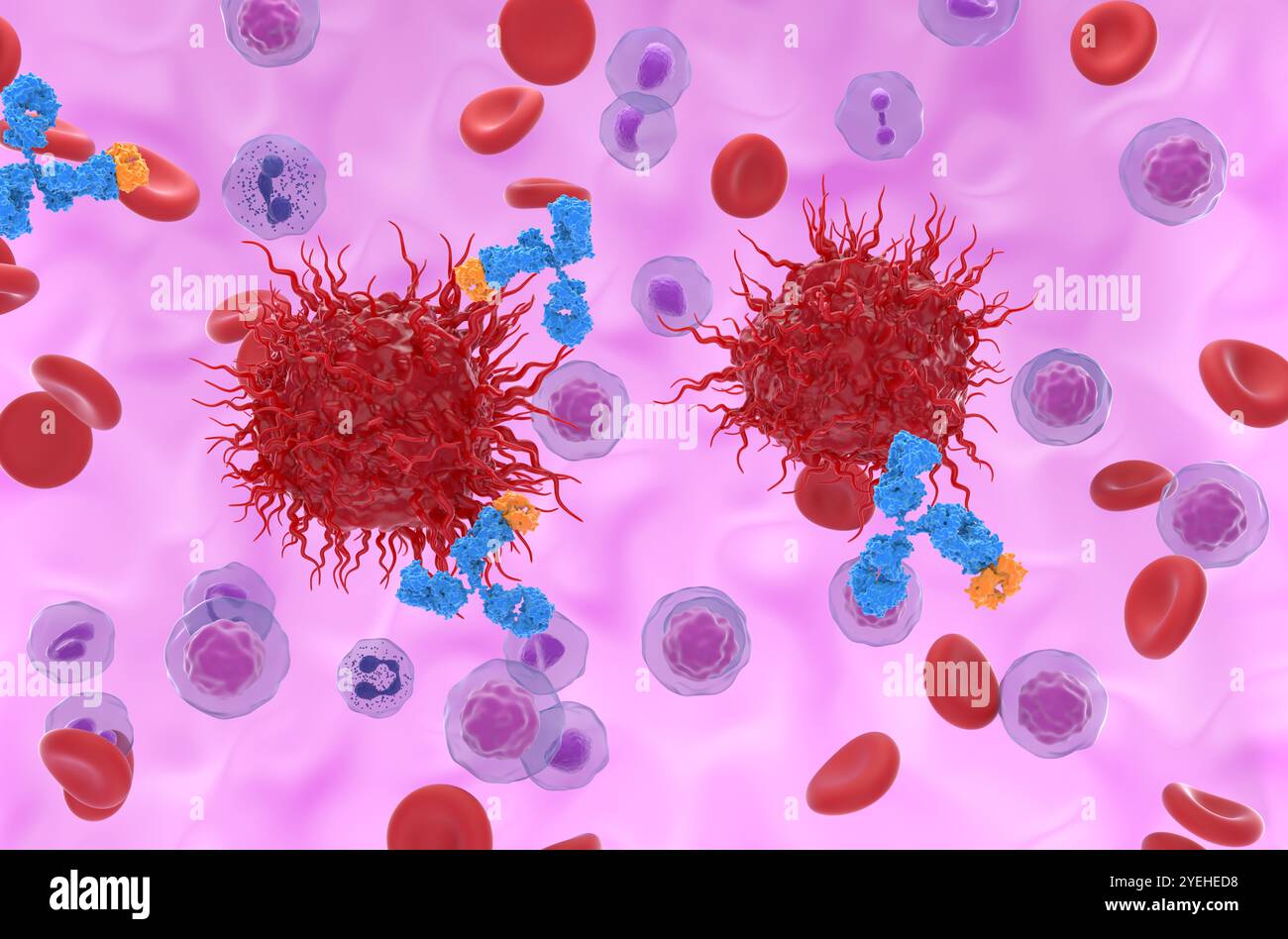 Terapia con anticorpi monoclonali nel tumore neuroendocrino (NET) - Vista isometrica illustrazione 3d. Foto Stock