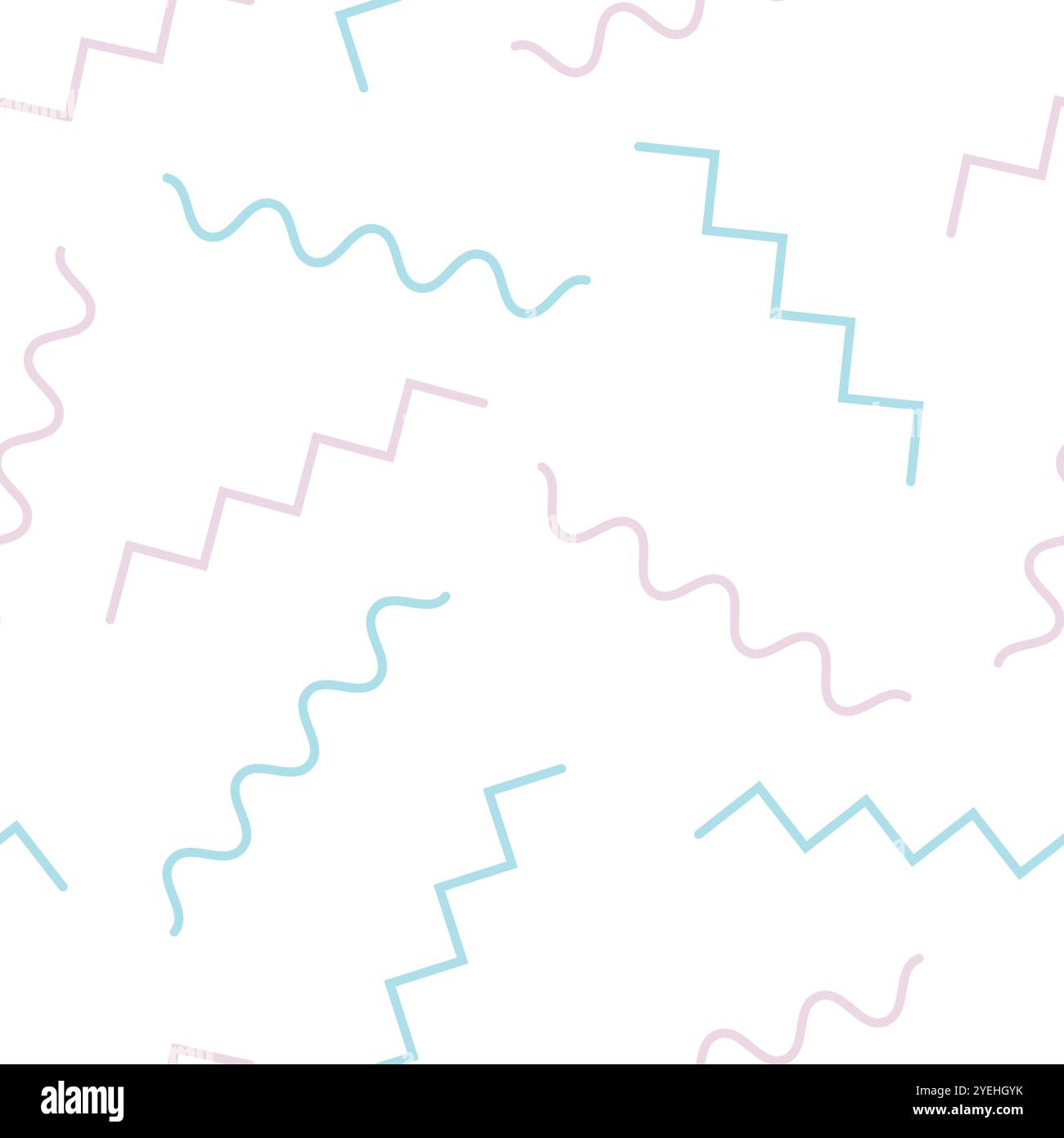 Motivo senza cuciture con linee astratte blu pastello e rosa ondulate e a zig zag su sfondo bianco Illustrazione Vettoriale