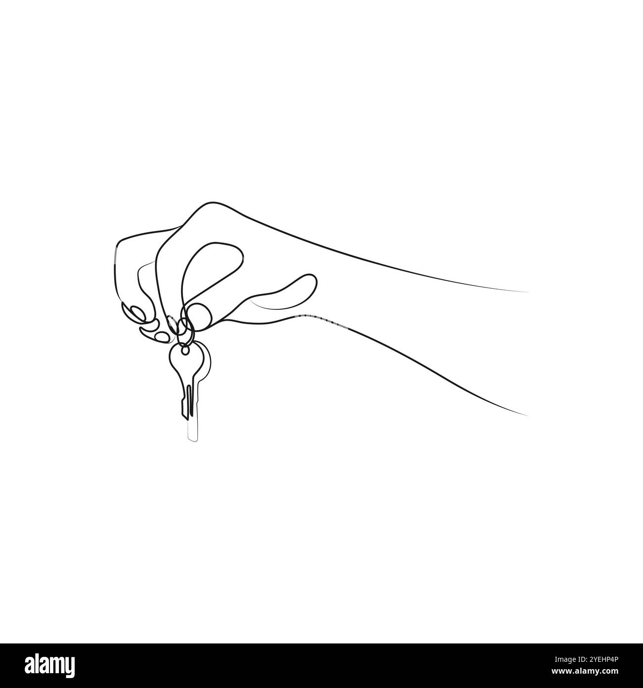 Mano che tiene le chiavi. Arte su una linea. Il concetto di vendita immobiliare. Illustrazione vettoriale disegnata a mano. Illustrazione Vettoriale