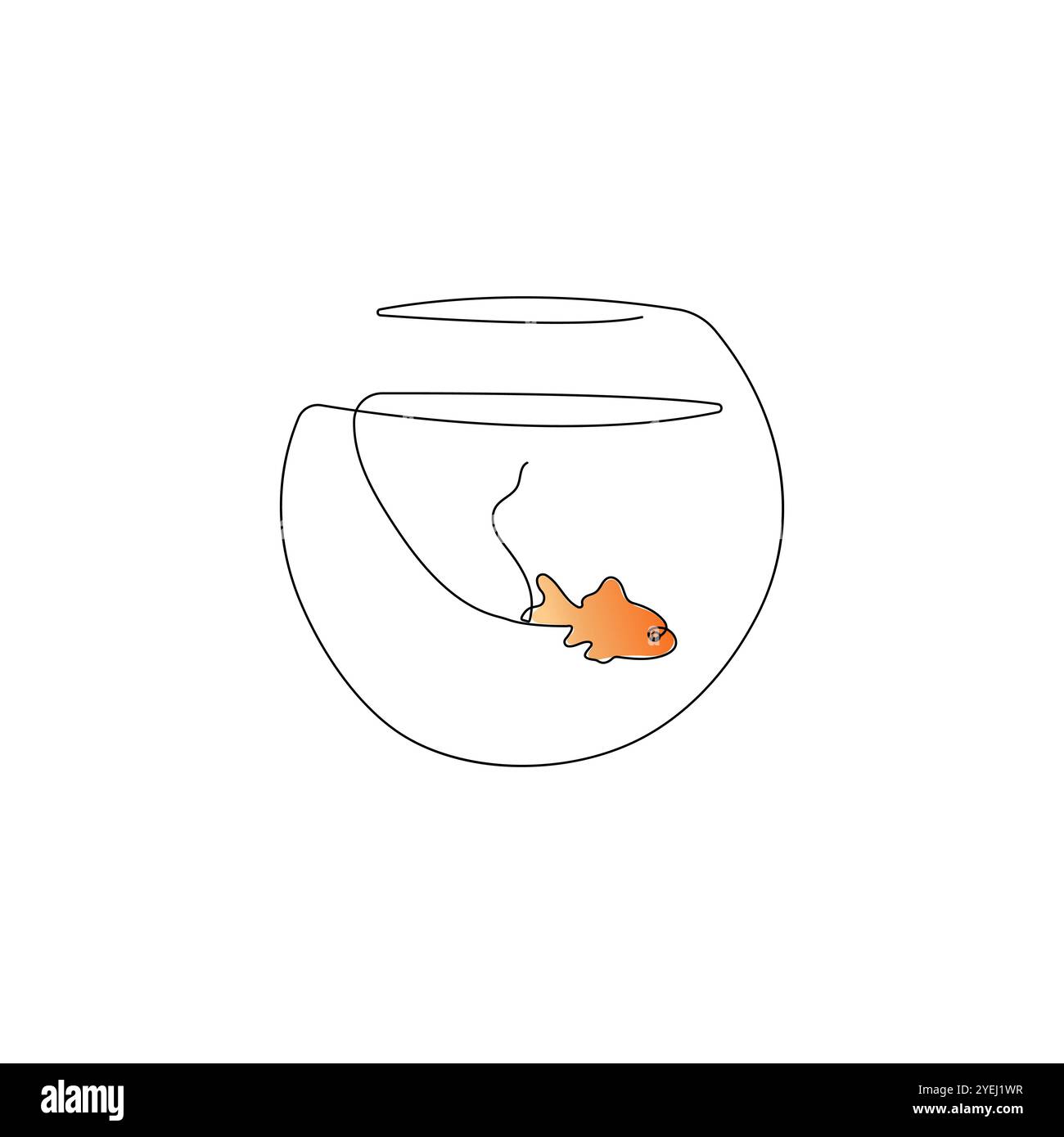 Pesce d'oro in un acquario. Pesce piccolo in una ciotola di vetro. Un disegno a linea continua. Illustrazione vettoriale disegnata a mano. Illustrazione Vettoriale