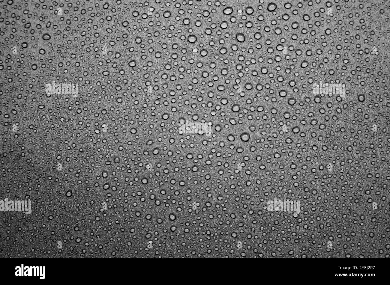 Eliminare le gocce d'acqua sullo sfondo scuro della copertina. Concetto di goccioline d'acqua. Foto Stock