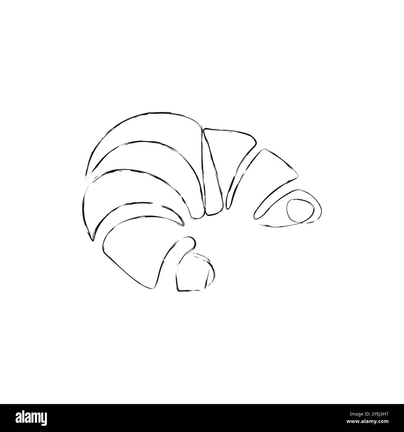 Croissant in stile disegno a una linea. Logotipo Backery. Illustrazione vettoriale disegnata a mano per il servizio di consegna di cibo, bar o negozio. Illustrazione Vettoriale