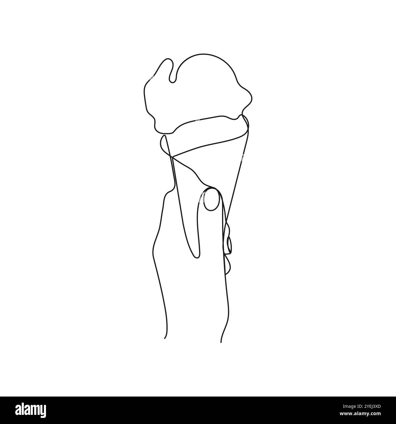 Gelato a mano. Un disegno a linea continua. Corno gelato. Illustrazione vettoriale disegnata a mano. Illustrazione Vettoriale