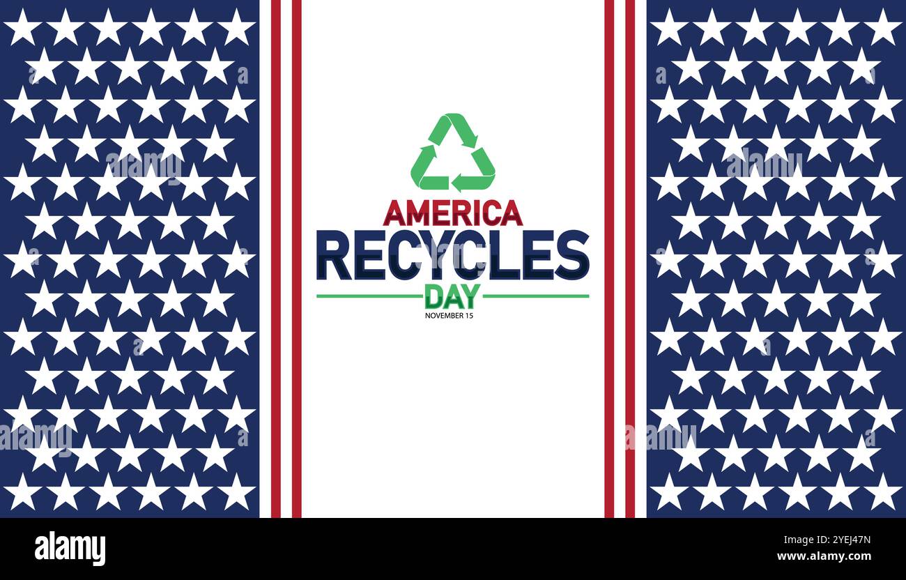 America Recycles Day Modern Illumination. 15 novembre. Concetto di vacanza. Modello per sfondo, banner, scheda, poster con iscrizione di testo. Illustrazione Vettoriale