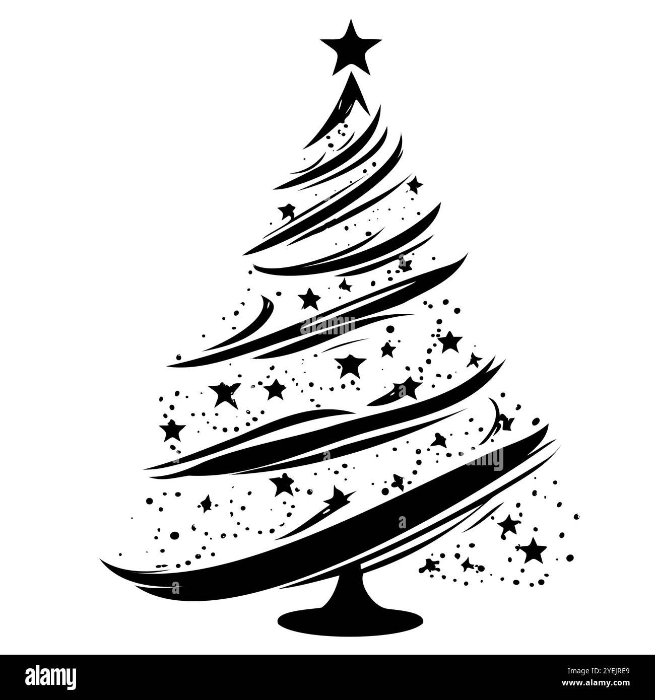 Albero di Natale stilizzato con decorazioni vorticose e stella in cima Illustrazione Vettoriale