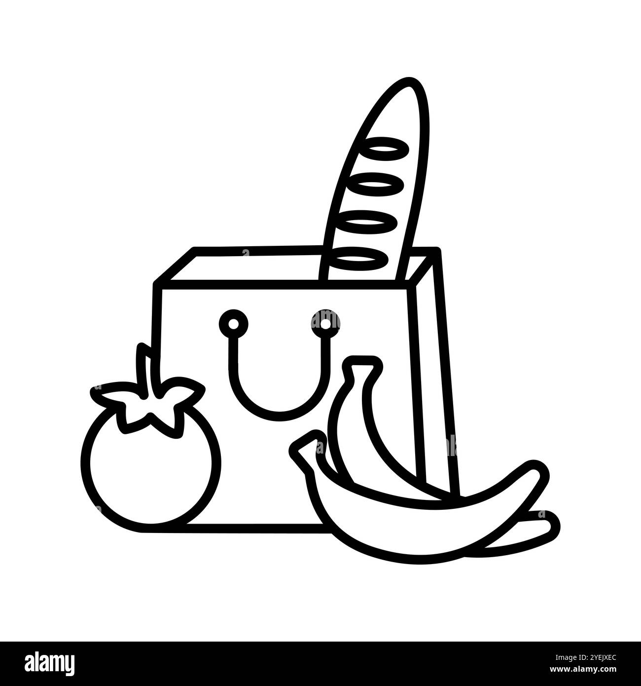 Sacchetto per la spesa in carta con cibo isolato su sfondo bianco. Illustrazione vettoriale disegnata a mano Illustrazione Vettoriale