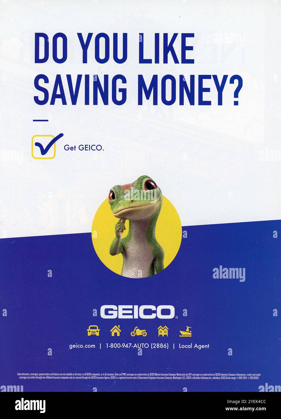 2020 annuncio pubblicitario della rivista Geico Insurance Foto Stock