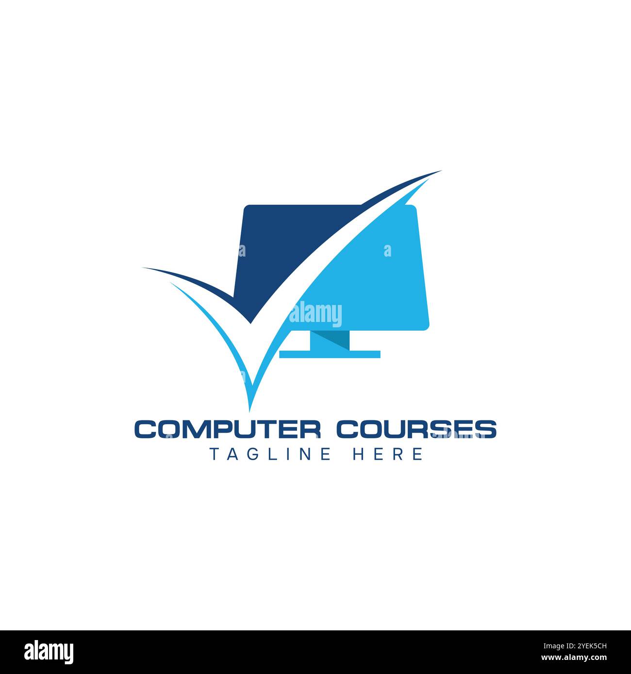 Controllare l'immagine vettoriale del disegno dell'icona del logo del computer. Illustrazione dell'icona vettoriale dei corsi online per computer Education Illustrazione Vettoriale