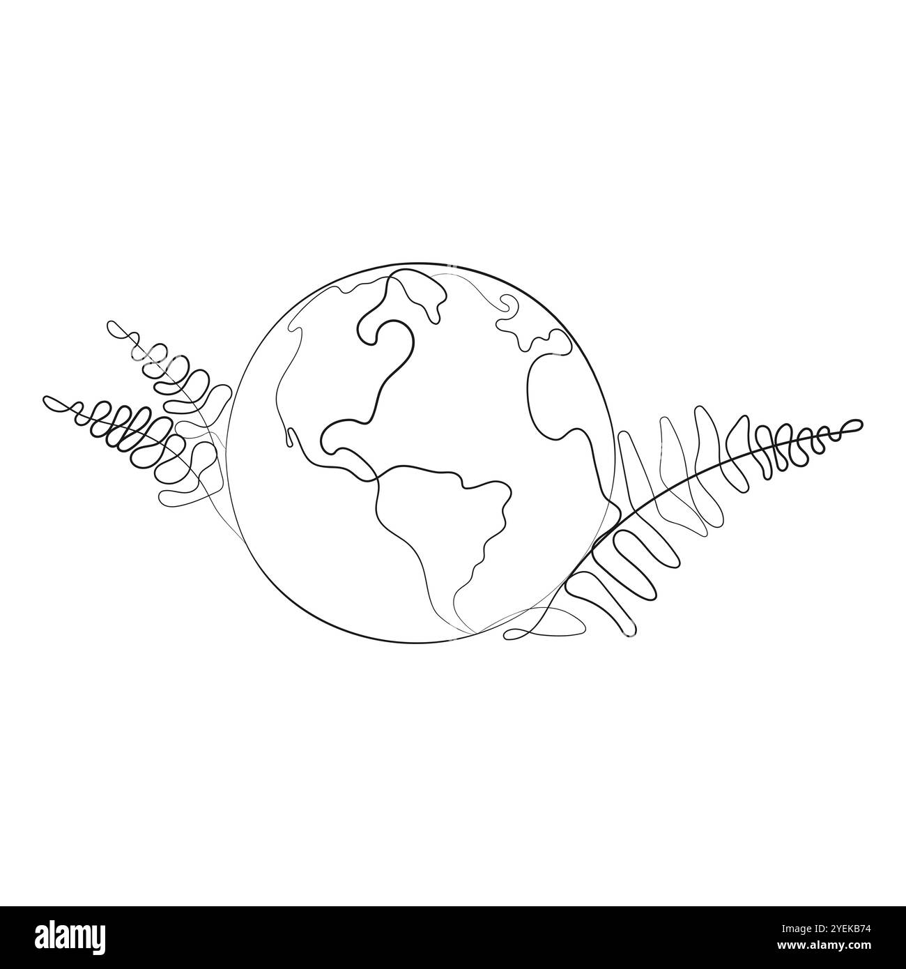 Pianeta Terra. Arte su una linea. Giornata della Terra. Concetto di ecologia. Illustrazione vettoriale disegnata a mano. Illustrazione Vettoriale