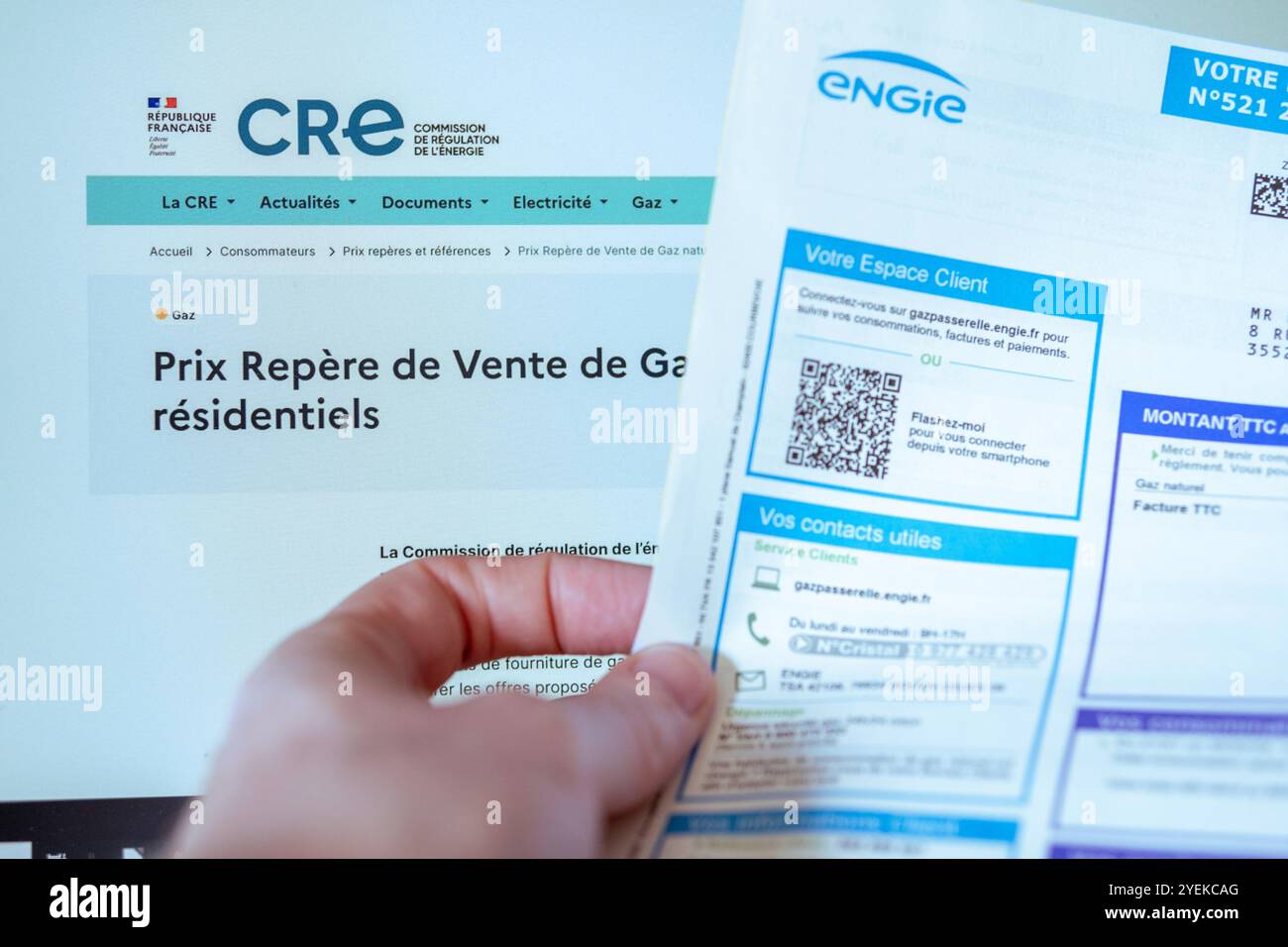 Prezzo di vendita del gas di riferimento fissato dalla Commissione francese per la regolamentazione dell'energia (francese "Commission de régulation de l'énergie" o CRE). Dall'abolizione di a Foto Stock