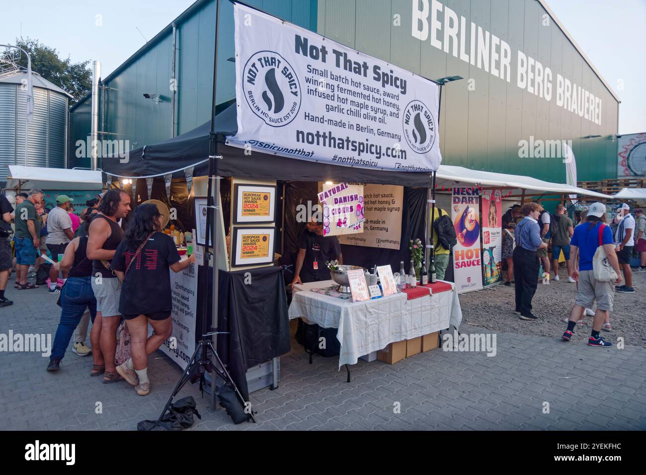 Berlin Chili Fest , Berliner Berg Brauerei, Marktstände, Event, Chili Saucen, Berlino-Treptow, Foto Stock