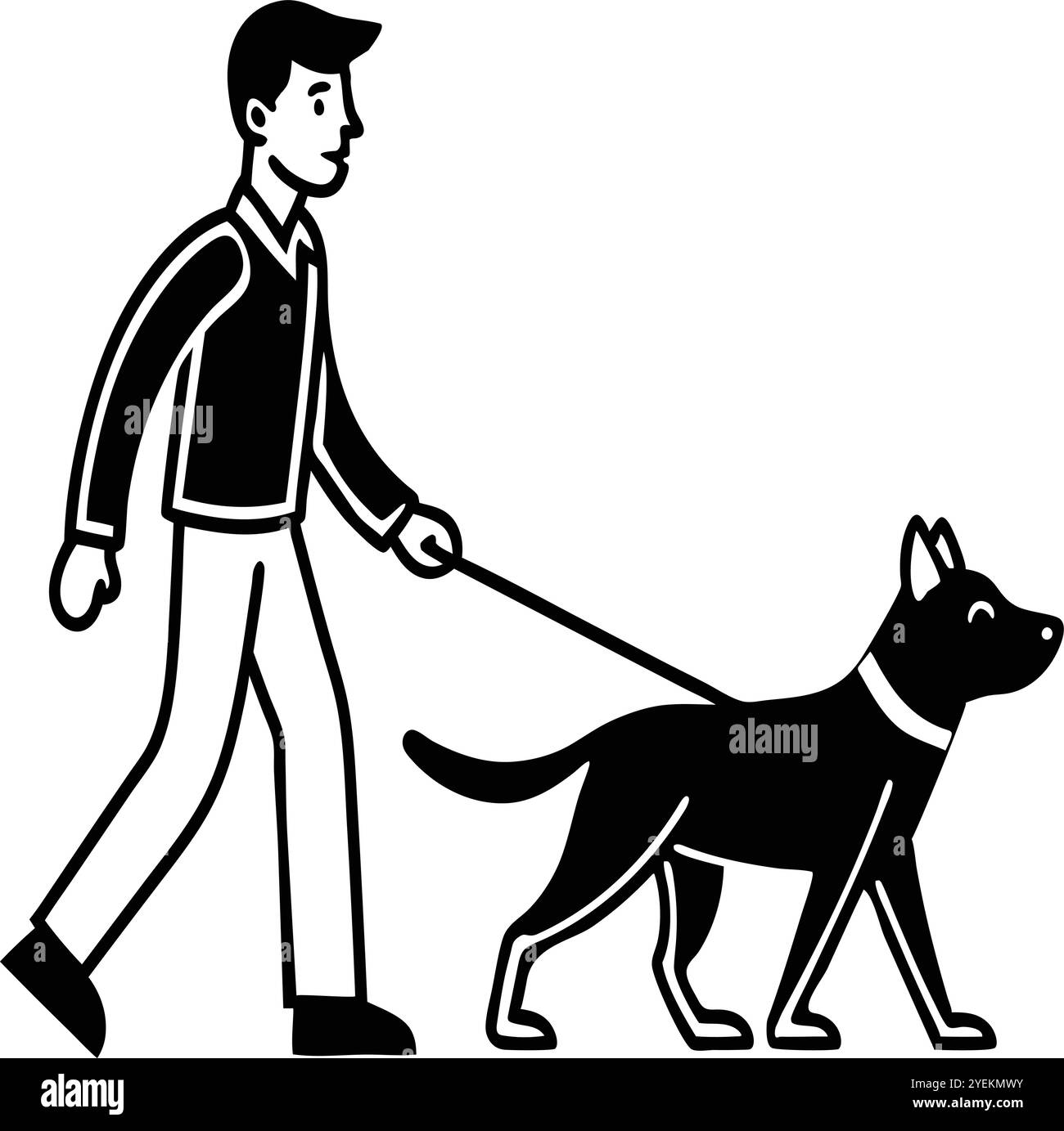 Cane con uomo che cammina illustrazione vettoriale su sfondo bianco Illustrazione Vettoriale
