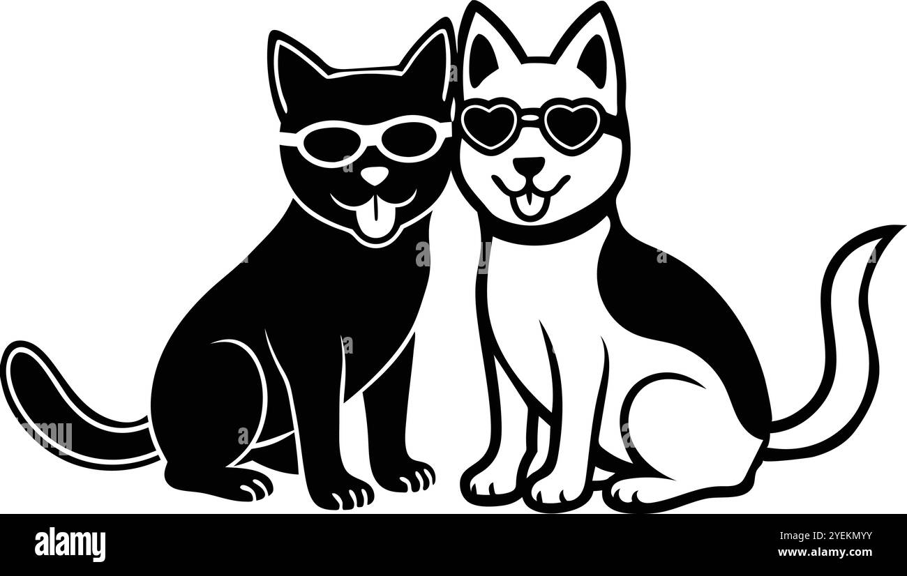 Illustrazione grafica con icona vettoriale cane con amico su sfondo bianco Illustrazione Vettoriale