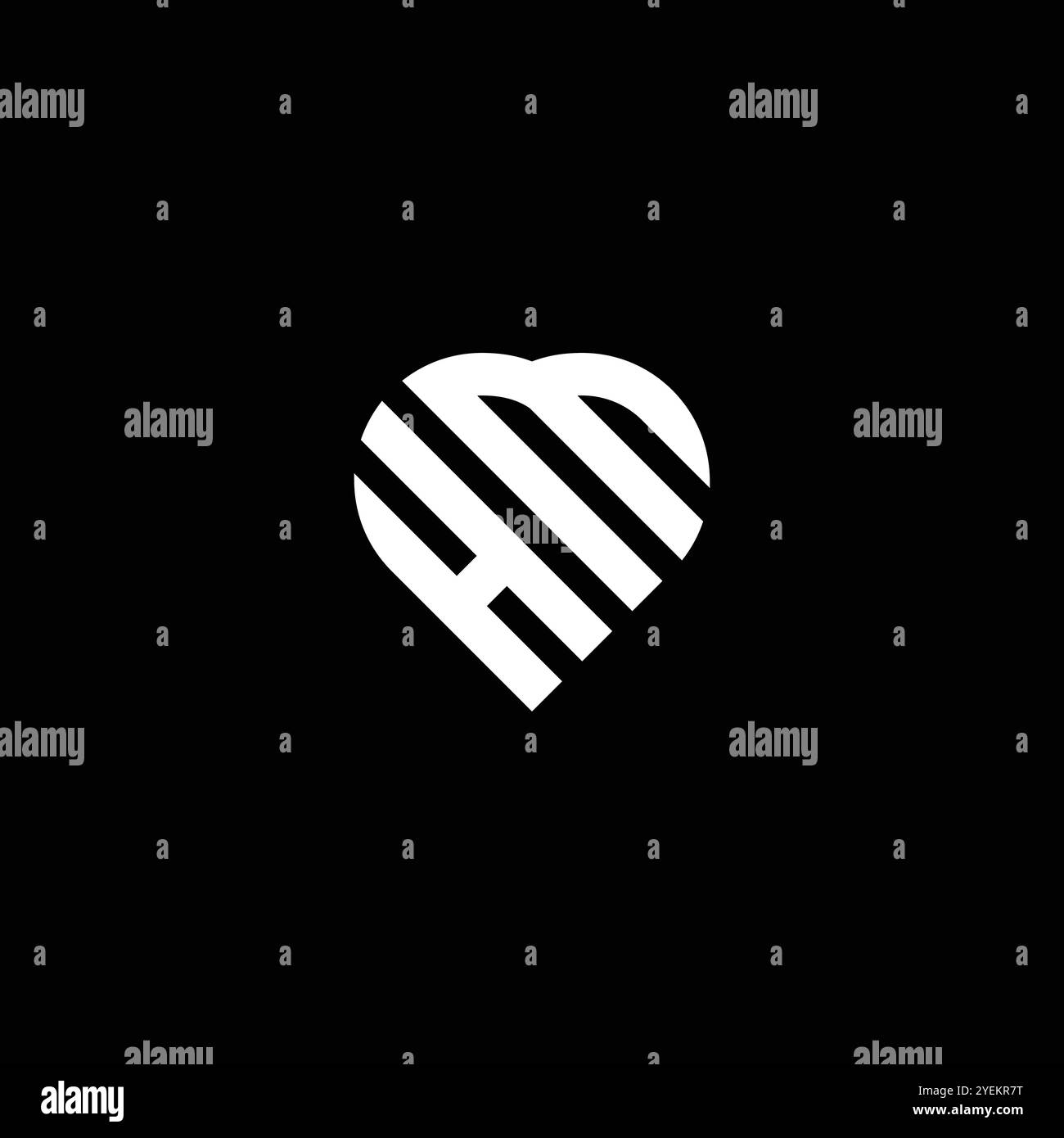 Logo Letter HM Love and Care con icona a forma di cuore Illustrazione Vettoriale