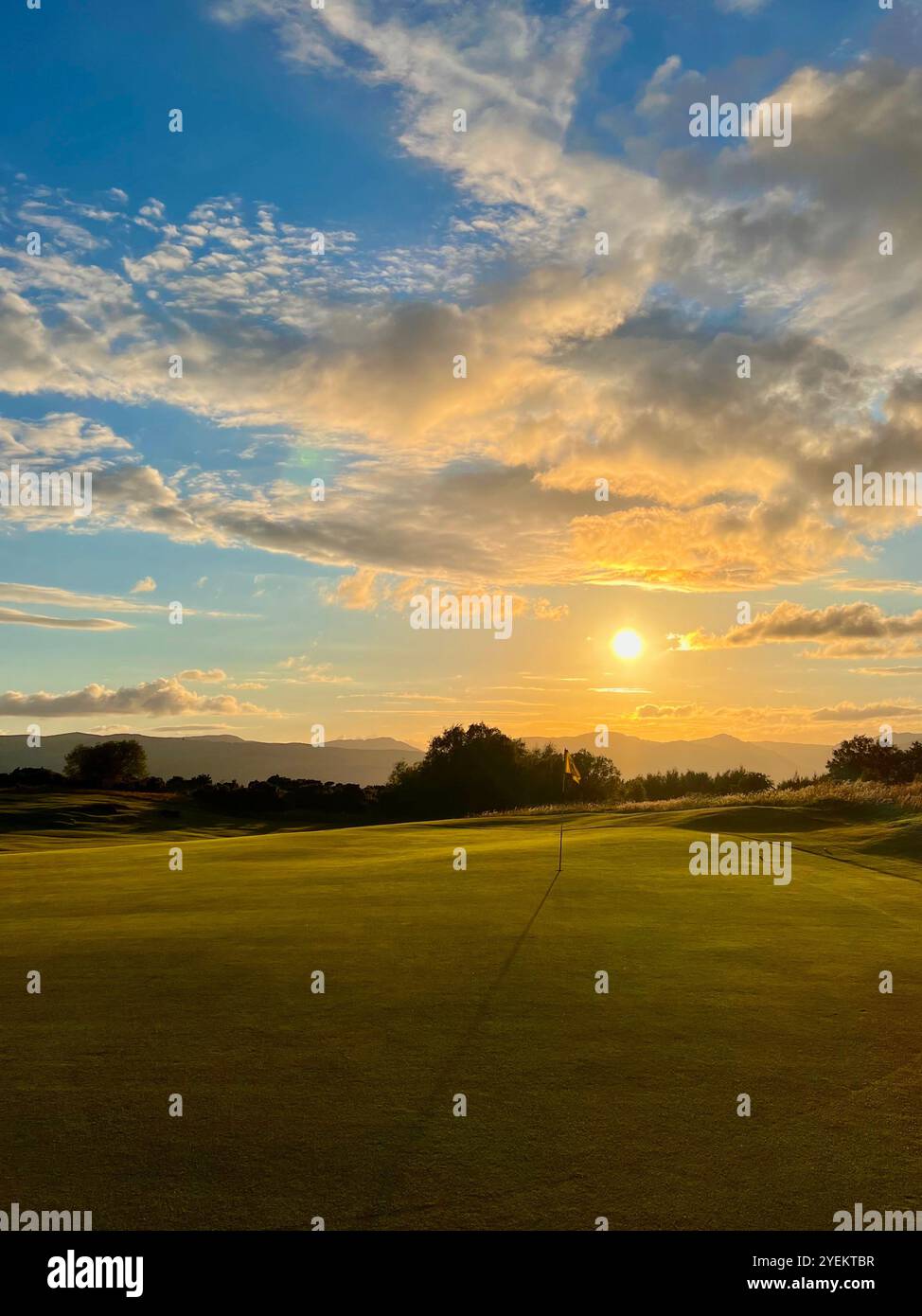 Tramonto sul campo da golf in Scozia Foto Stock