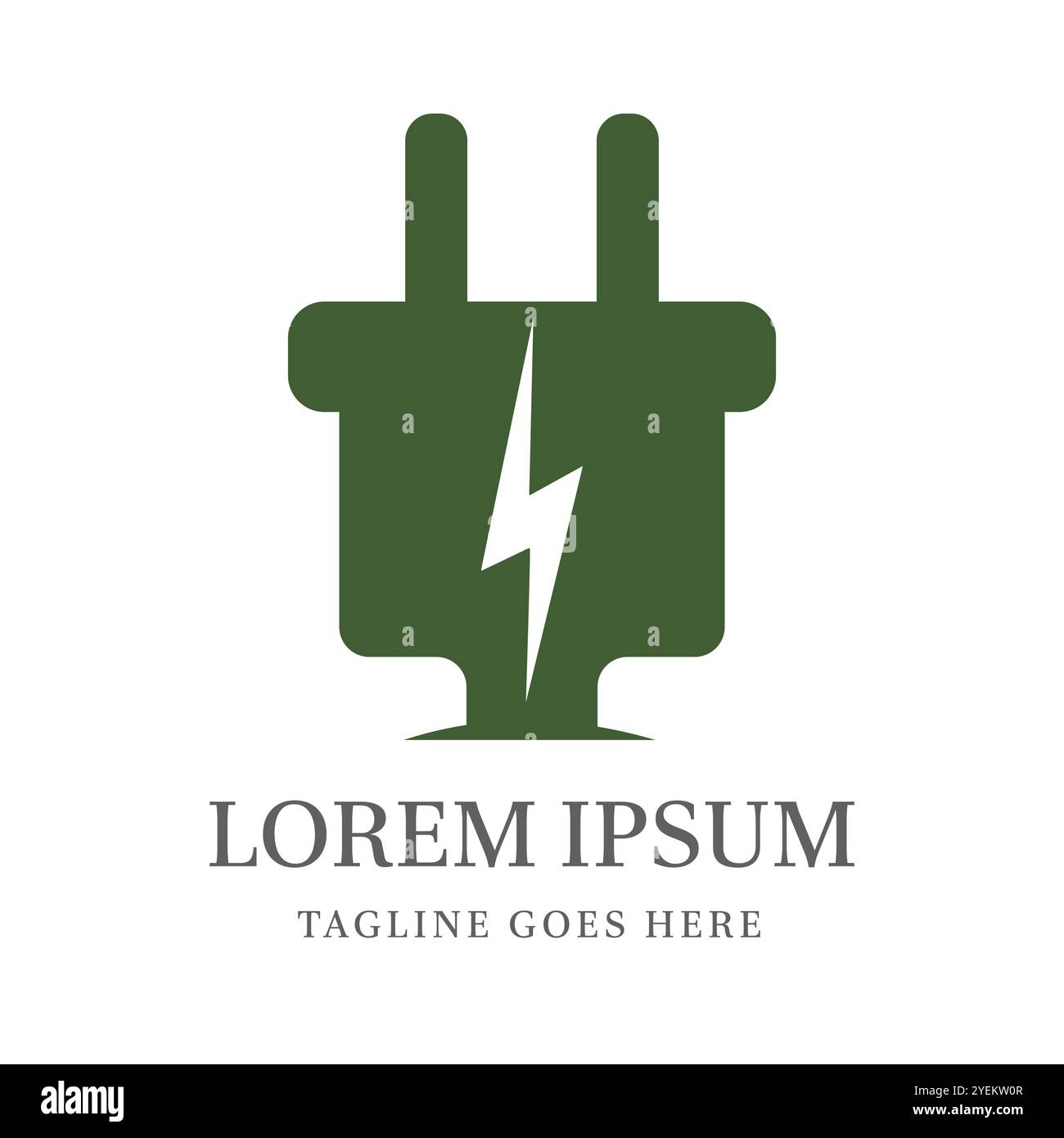 Logo minimalista con l'icona della spina elettrica e il simbolo del fulmine al centro, che simboleggia l'illustrazione del design vettoriale di energia, potenza e tecnologia Illustrazione Vettoriale