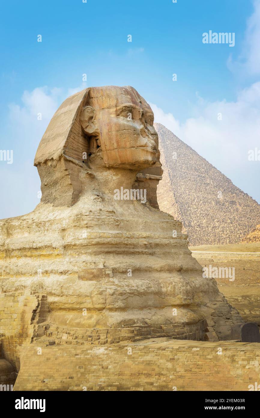 Vista laterale della grande Sfinge di Giza, il Cairo, Egitto Foto Stock