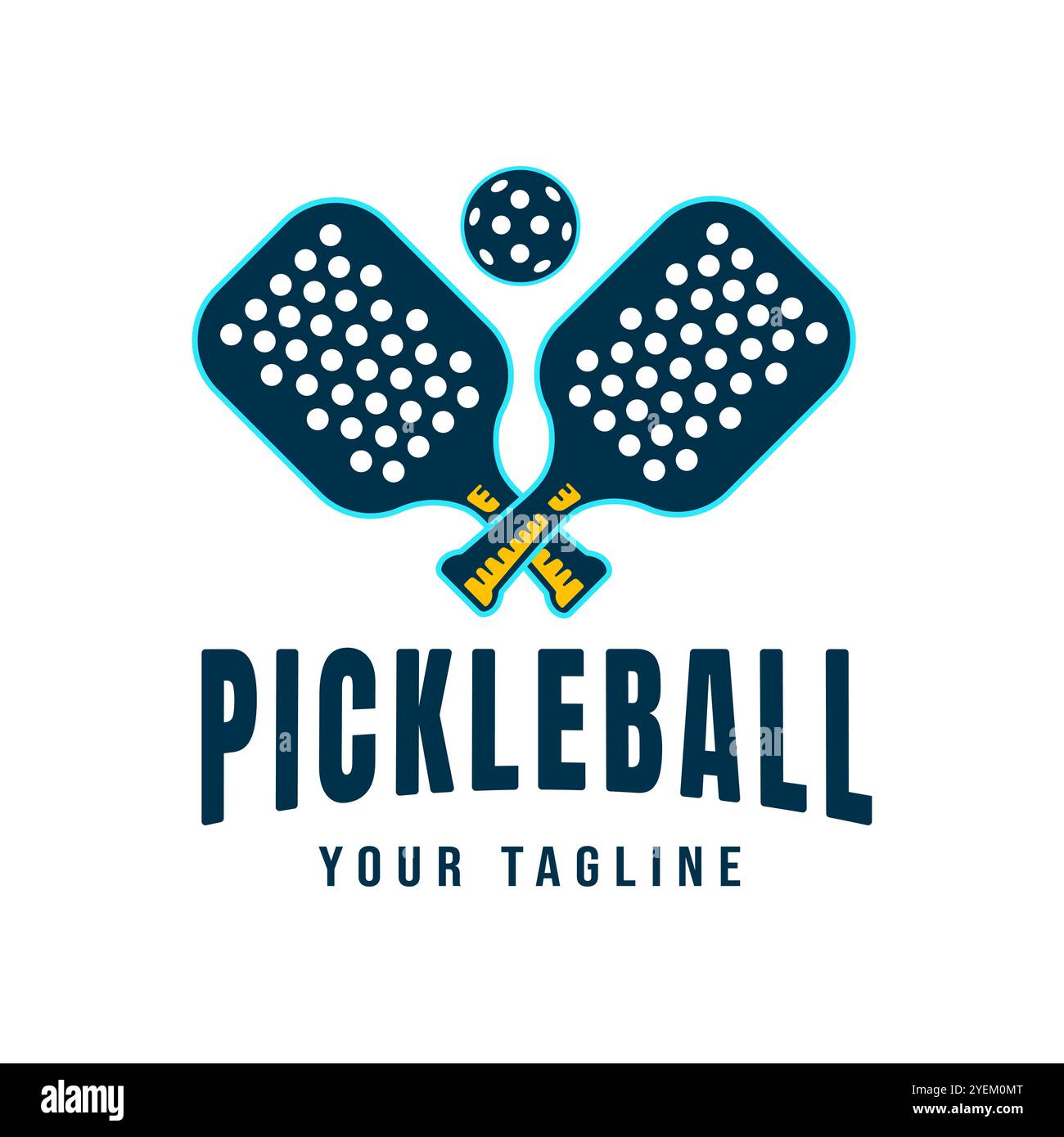 Logo Pickle Ball con racchetta incrociata e palla sull'illustrazione di design sportivo Vector superiore Illustrazione Vettoriale