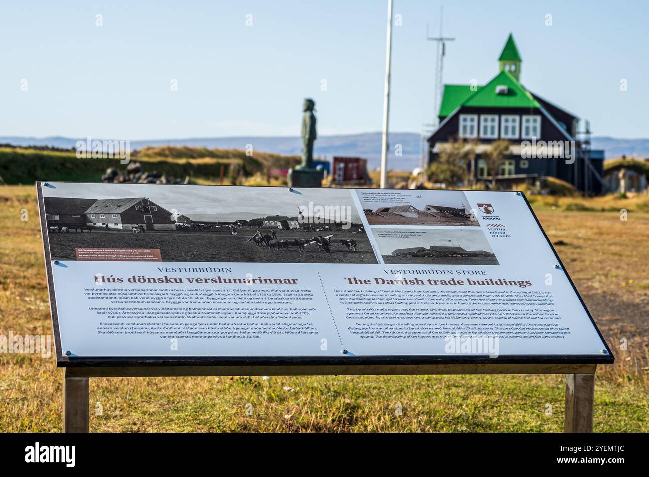 Villaggio Eyrarbakki, edificio storico, costa meridionale, Islanda Foto Stock