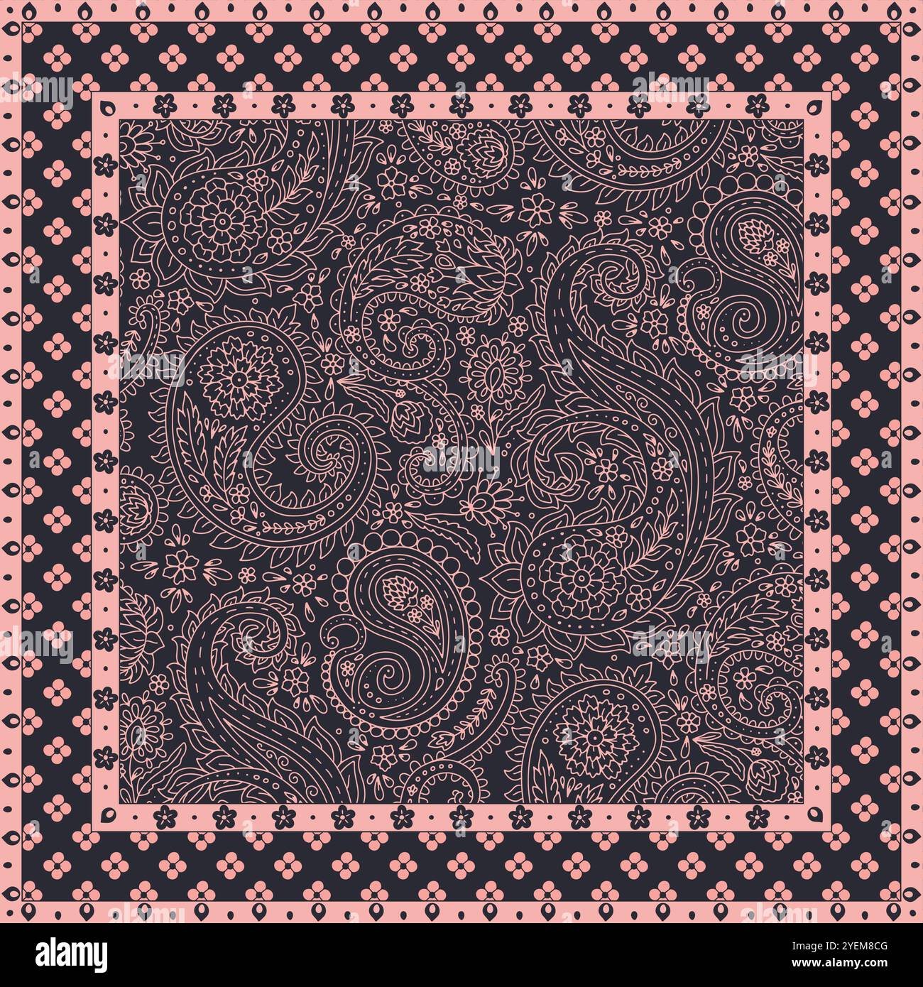 Sciarpa floreale con motivi paisley monocromatici Illustrazione Vettoriale