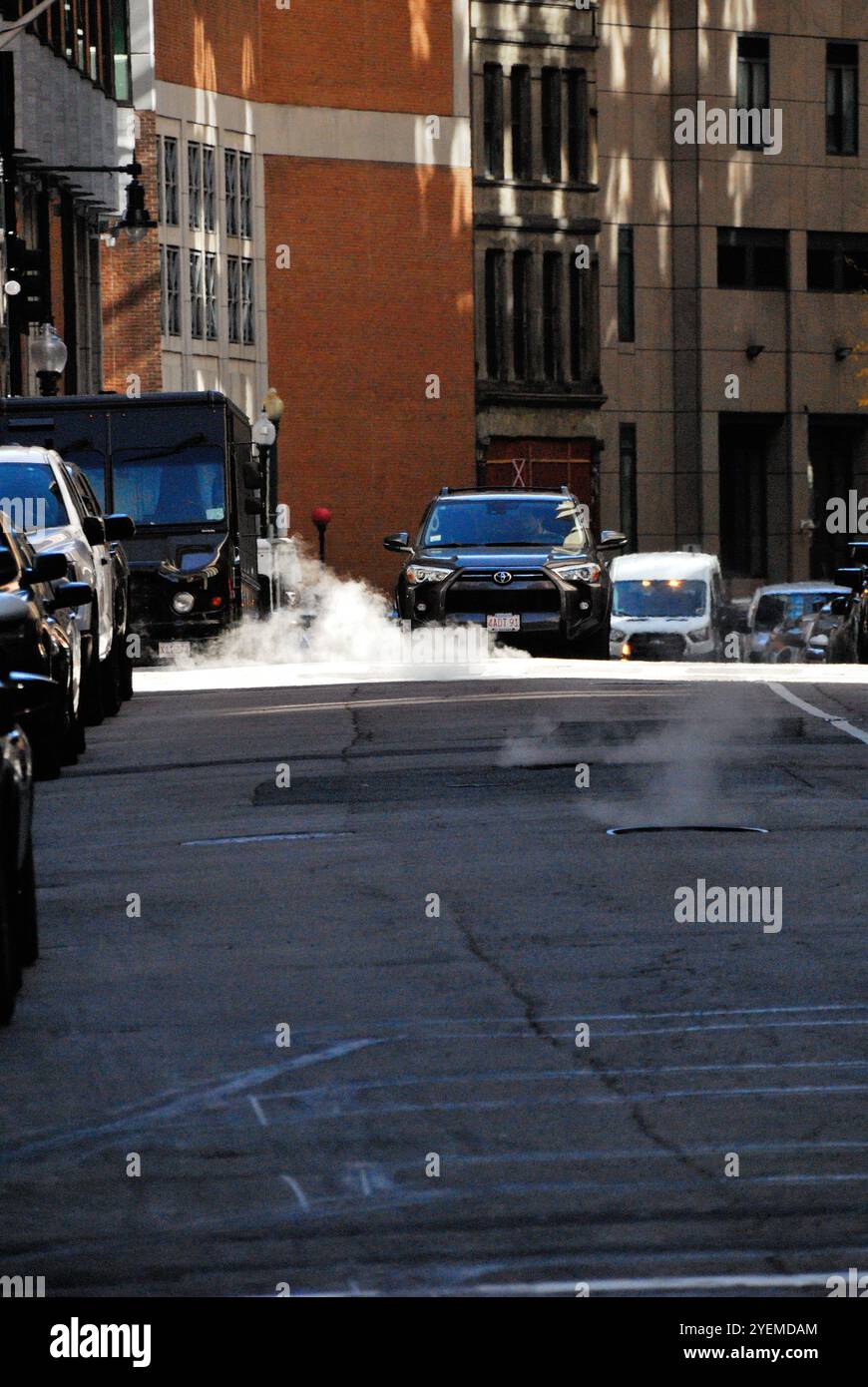 Steam su Boston Street Foto Stock