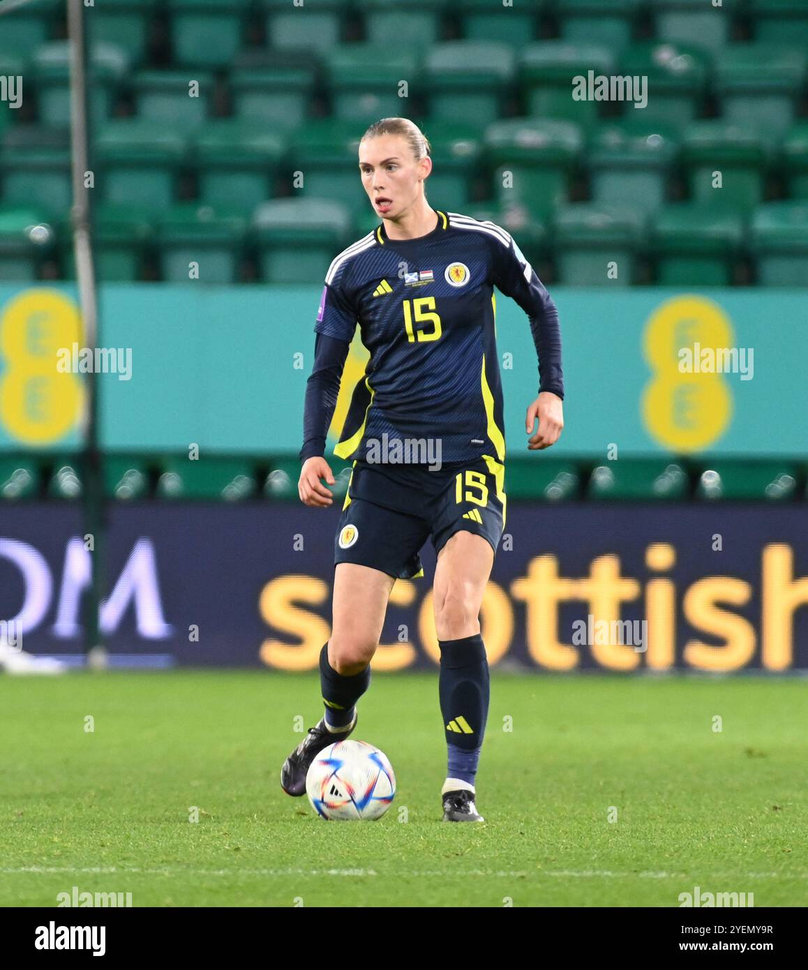 Martedì 29 ottobre UEFA WomenÕs Campionato europeo Play-off Scozia contro Ungheria Easter Road Stadium, Edimburgo. Scotlands, Jenna Clark Foto Stock