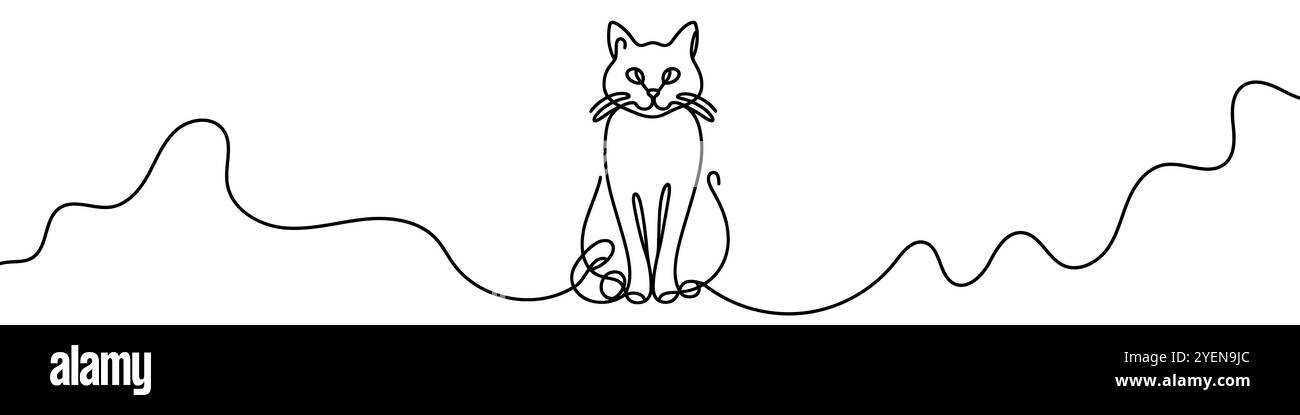 Una linea continua raffigurante un gatto isolato su sfondo bianco. Line art di un gatto. Illustrazione Vettoriale