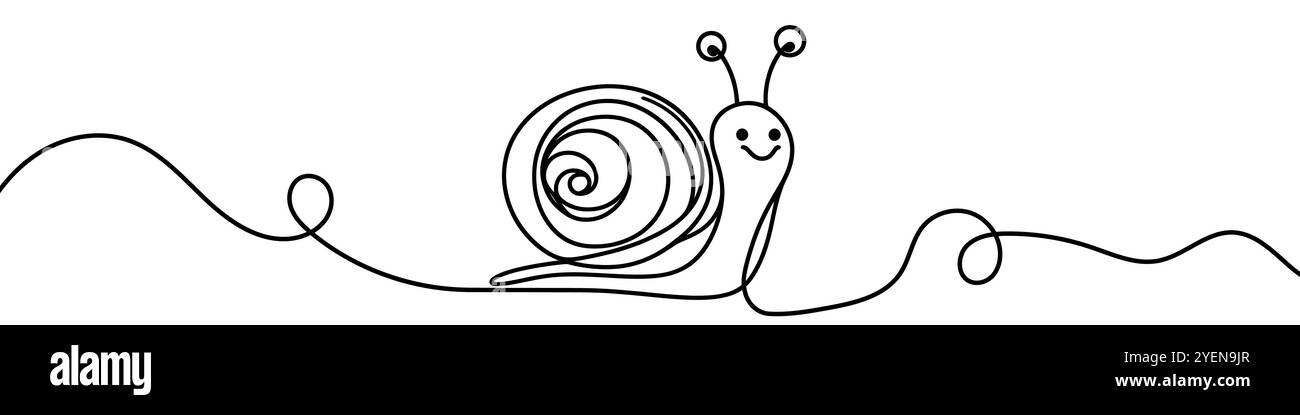 La semplice illustrazione in linea di una lumaca che strizza a gattonare è perfetta per progetti a tema natura e fauna selvatica Illustrazione Vettoriale