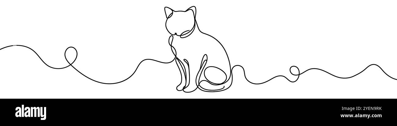 Una linea continua raffigurante un gatto isolato su sfondo bianco. Line art di un gatto. Illustrazione Vettoriale