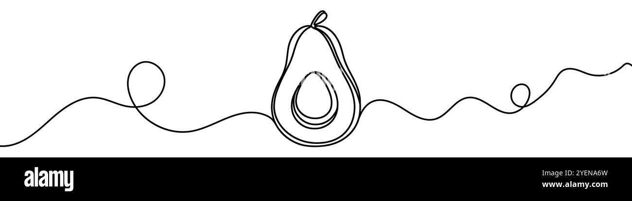 Una linea continua raffigurante un avocado isolato su sfondo bianco. Line art di un avocado Illustrazione Vettoriale