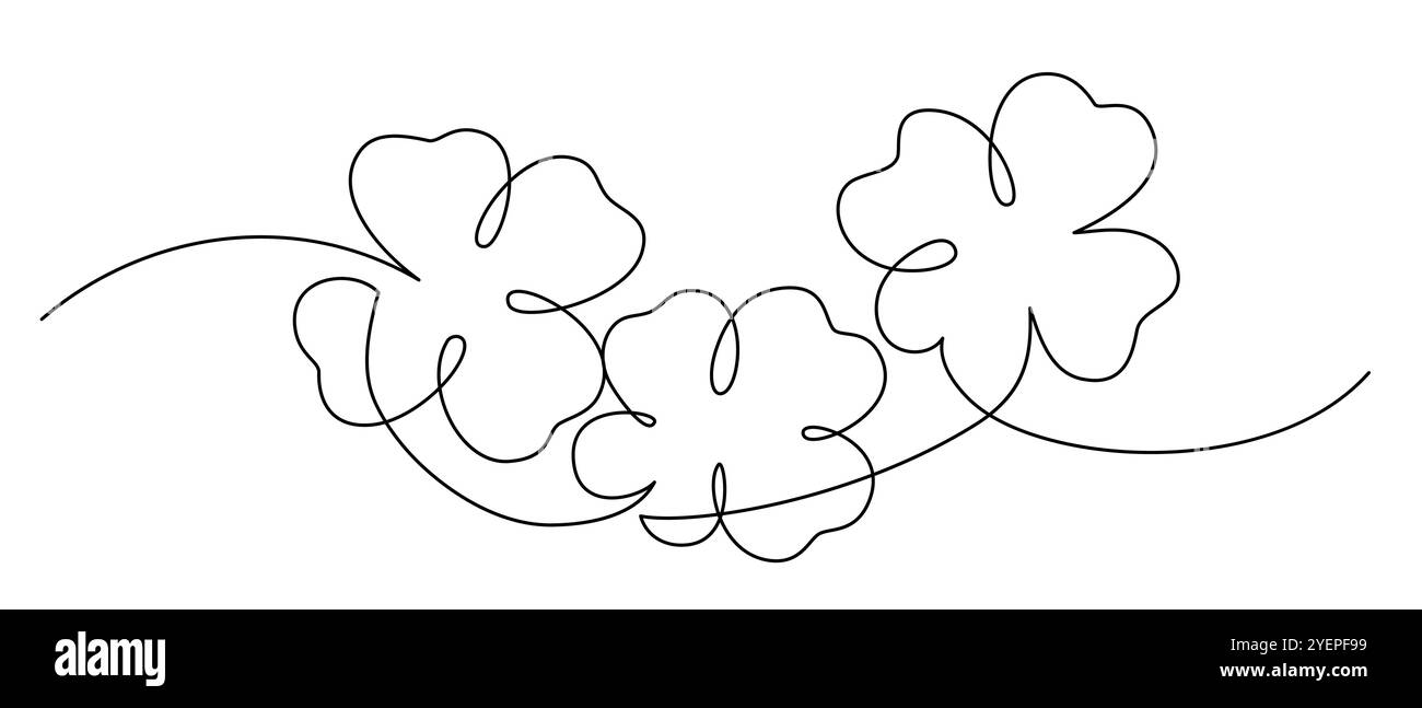 Clover lascia un disegno line art. Decorazione floreale a linea continua disegnata a mano. Illustrazione vettoriale minima in bianco e nero. Illustrazione Vettoriale