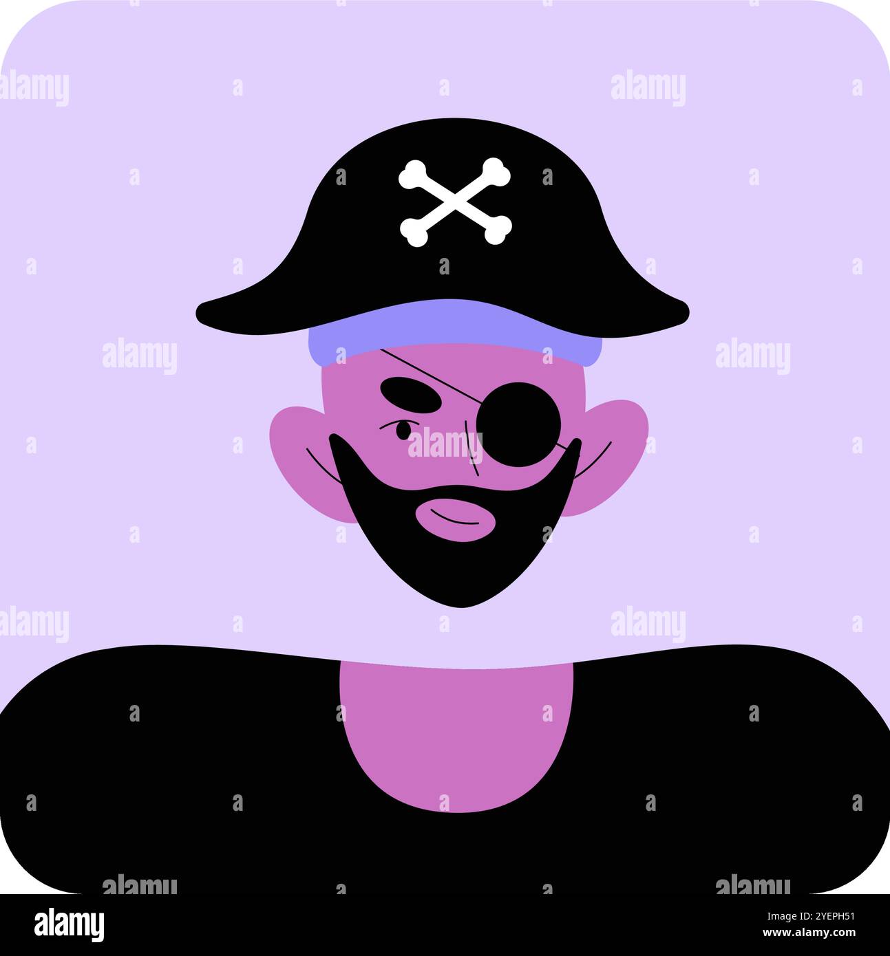 Avatar pirata in Flat Vector Illustration simboleggia avventura, audacia e fantasia, isolato su sfondo bianco Illustrazione Vettoriale