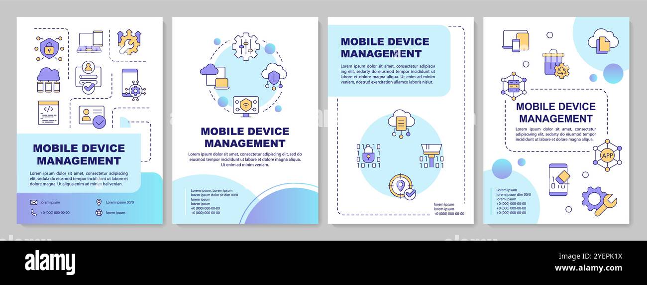 Modello di brochure gradiente blu per la gestione dei dispositivi aziendali Illustrazione Vettoriale