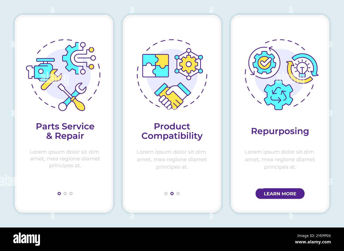 Il reverse engineering utilizza la schermata dell'app mobile onboarding Illustrazione Vettoriale