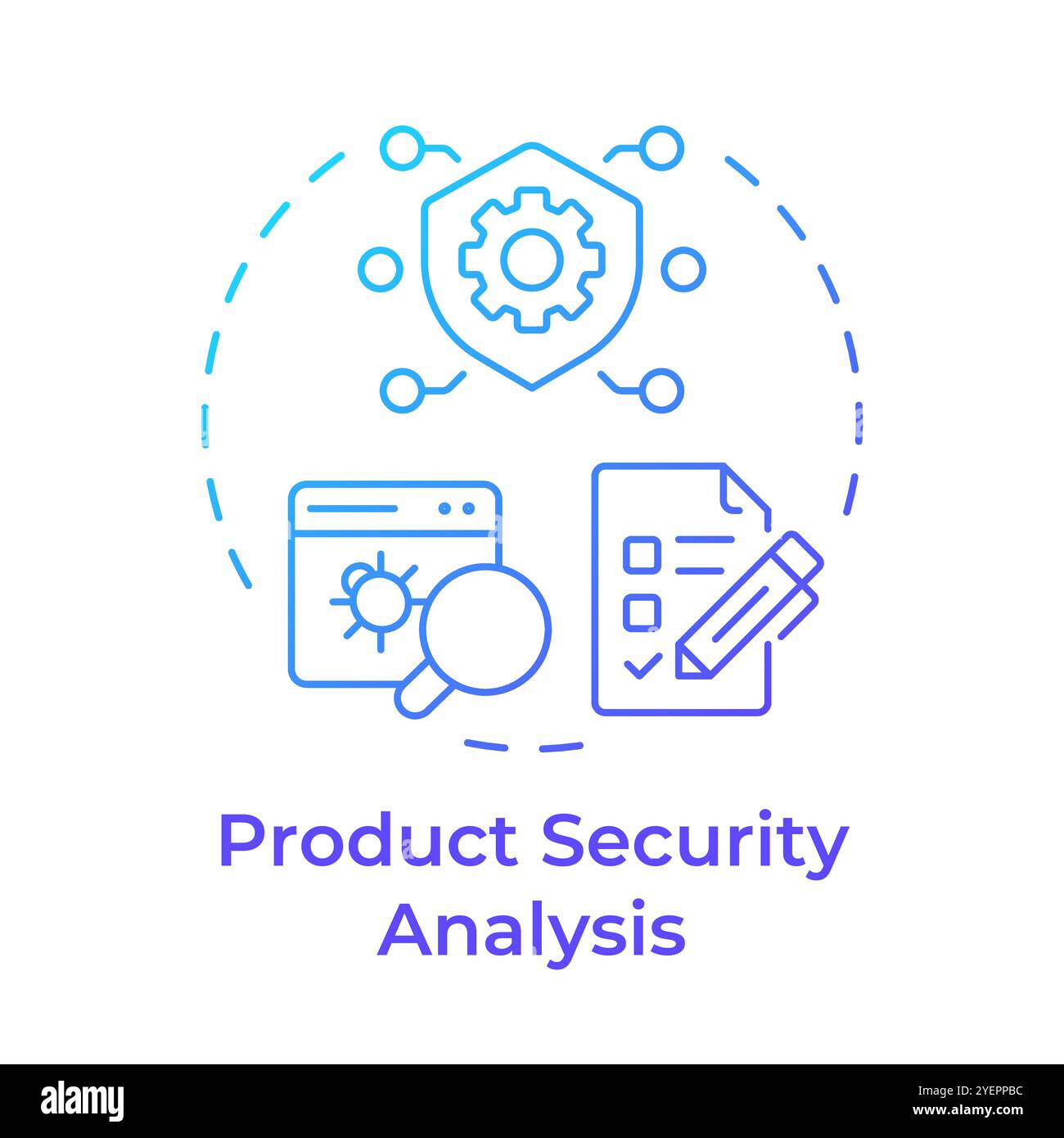 Icona del concetto di gradiente blu dell'analisi della sicurezza del prodotto Illustrazione Vettoriale