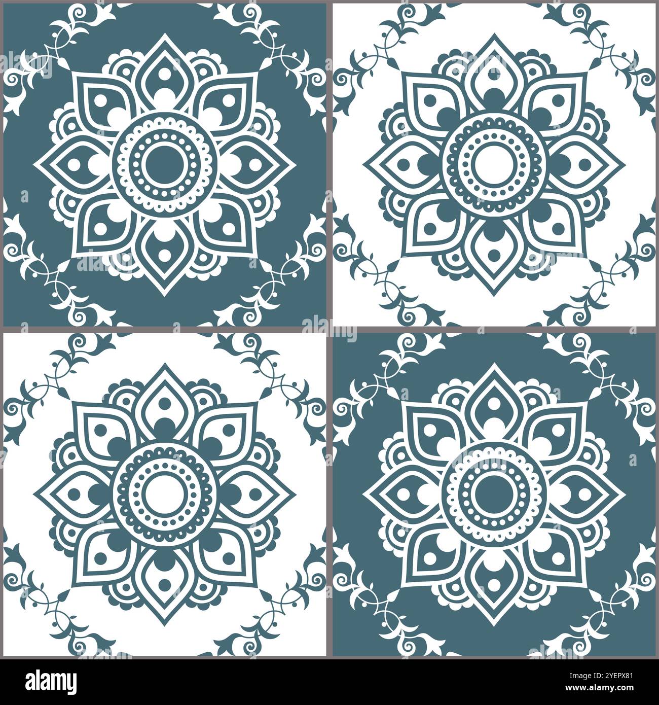 Piastrelle mandala floreali motivo vettoriale senza cuciture ispirato all'arte indiana del tatuaggio Mehndi. Non generato dall'IA Illustrazione Vettoriale