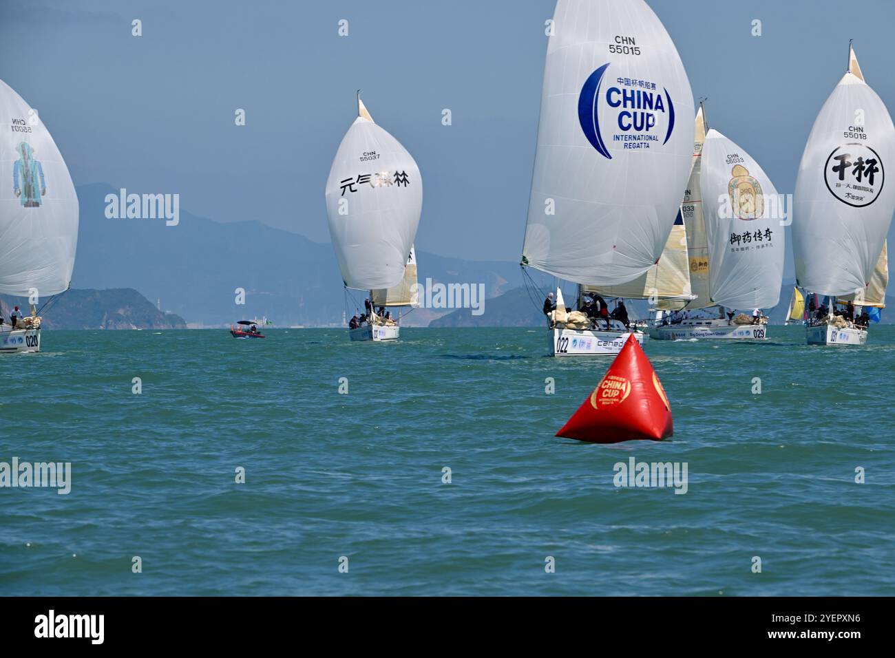 Shenzhen, Cina. 1 novembre 2024. La 16a China Cup International Regatta si terrà nella zona di Daya Bay a Shenzhen il 1° novembre 2024. Hanno partecipato oltre 200 flotte e circa 1.260 atleti provenienti da quasi 30 paesi e regioni in tutto il mondo. Credito: Chen Wen/China News Service/Alamy Live News Foto Stock