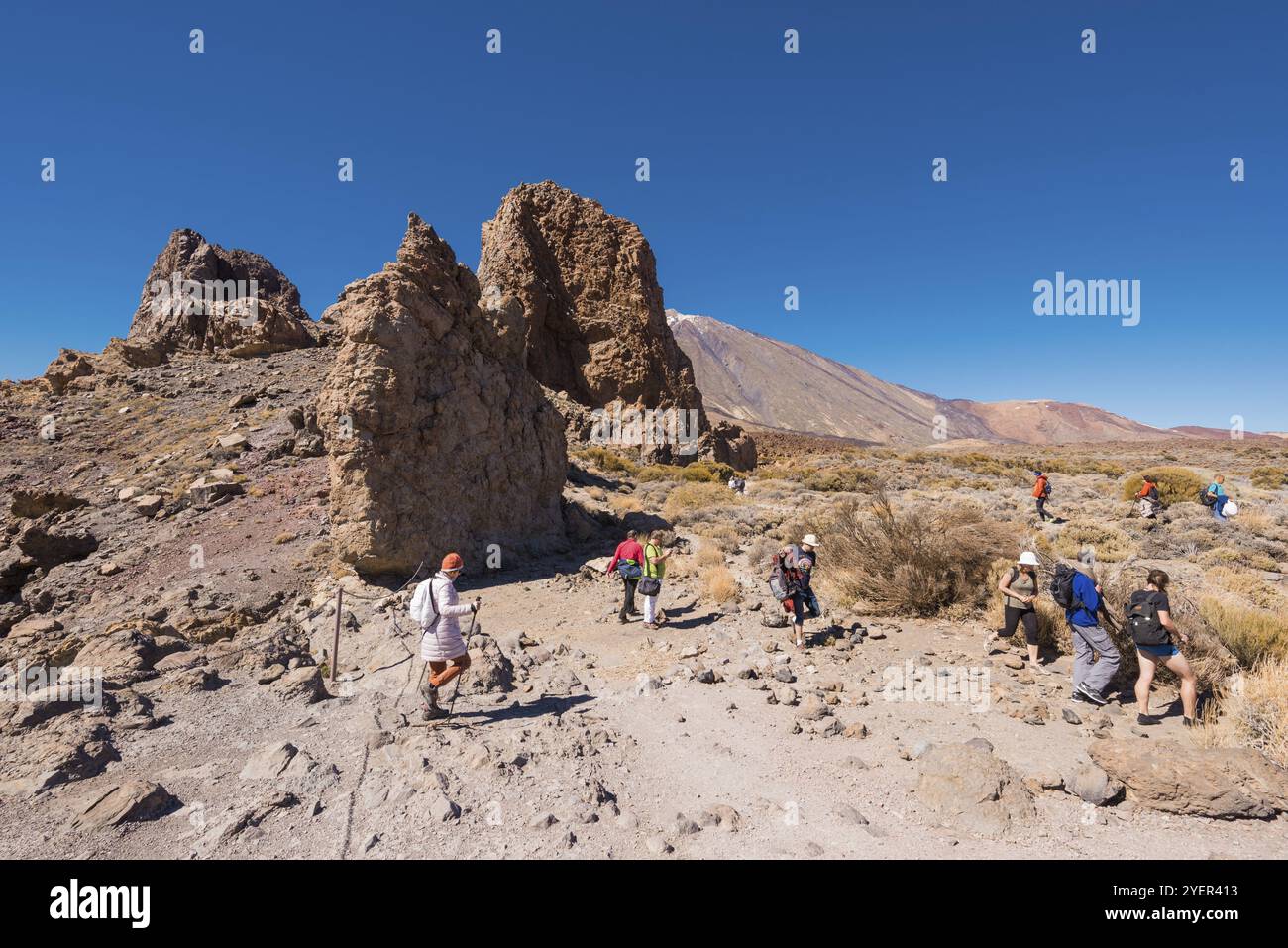 Tenerife, Spagna, 26 marzo 2018: Escursionisti a piedi nel parco nazionale del Teide, Tenerife, Isole Canarie, Spagna, Europa Foto Stock