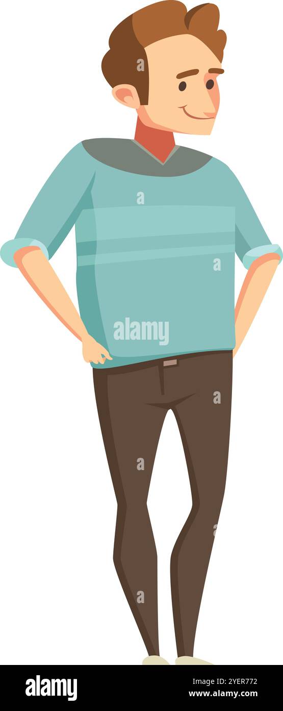 Illustrazione vettoriale di Happy Man che estende la mano per un cartone animato di benvenuto Illustrazione Vettoriale