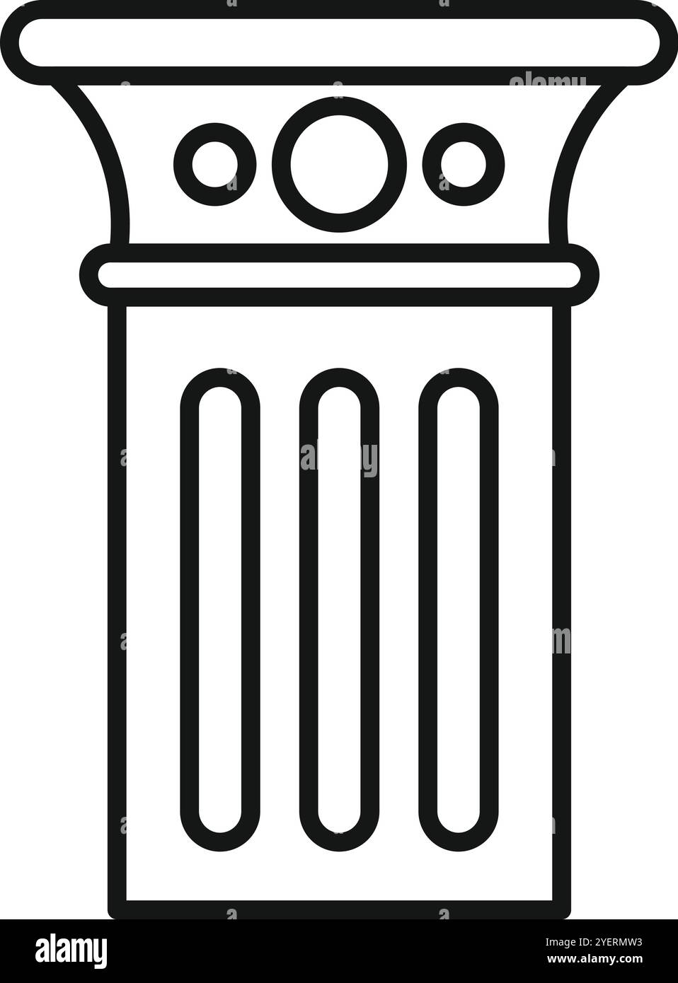 Semplice disegno in linea di una colonna classica, con cerchi decorati sulla capitale e linee verticali sul pozzo Illustrazione Vettoriale