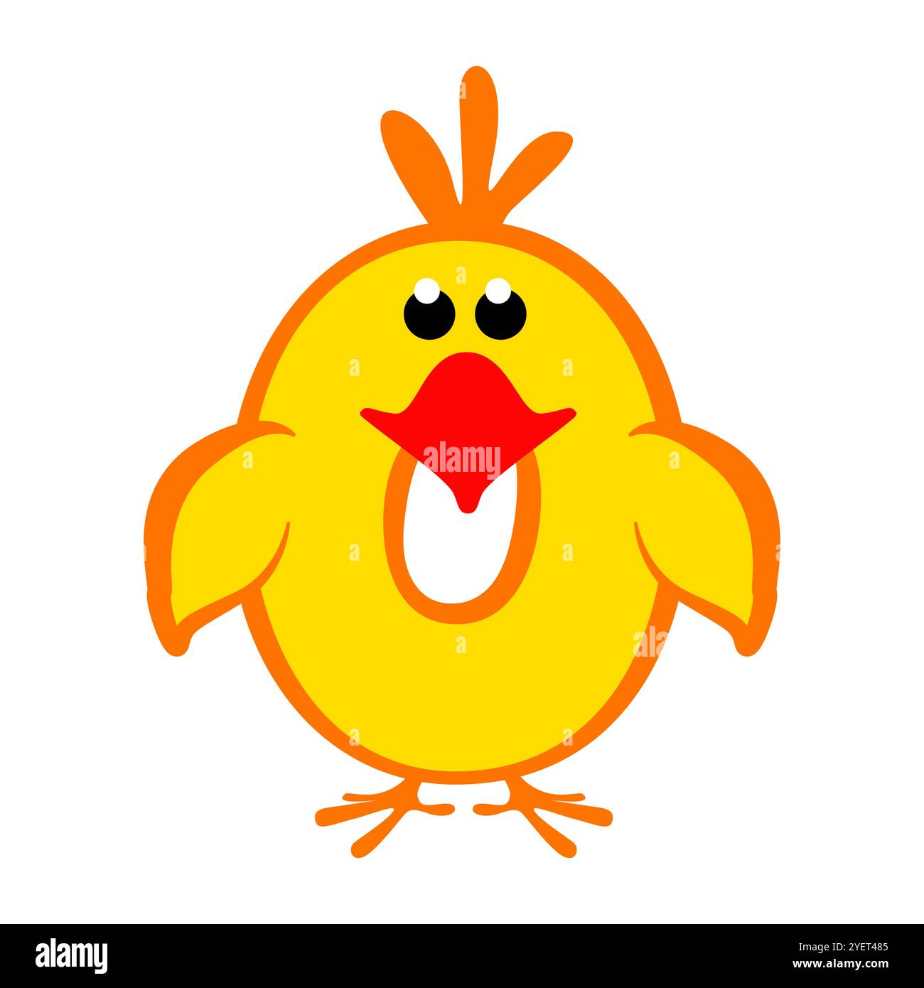 Fumetto numero 0 come pollo giallo, figura Zero. Cartone animato di numero con un concetto animale. Calligrafia, lettere, tipografia per la vostra istruzione Illustrazione Vettoriale