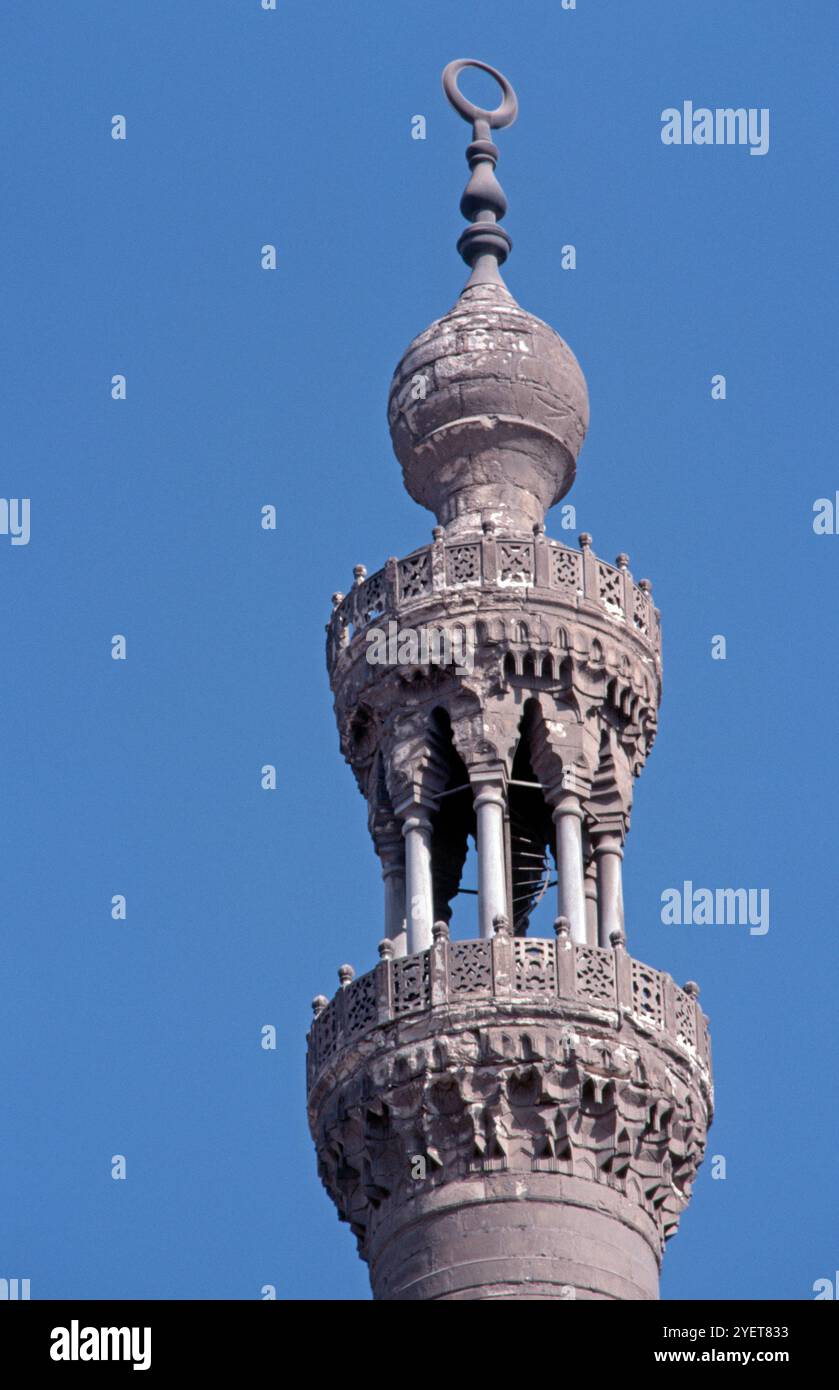 Dettaglio, minareto, Moschea Refaai, Cairo, Egitto, settembre 1989 Foto Stock